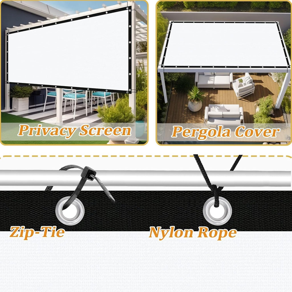 Shade&Beyond Customized Size 90% Sun Shade Cloth with Grommets, 12' X 20' Pergola Shade Cover Canopy, Mesh Tarp Sun Screens for Patio, Outdoor, Garden, Backyard GN05, White