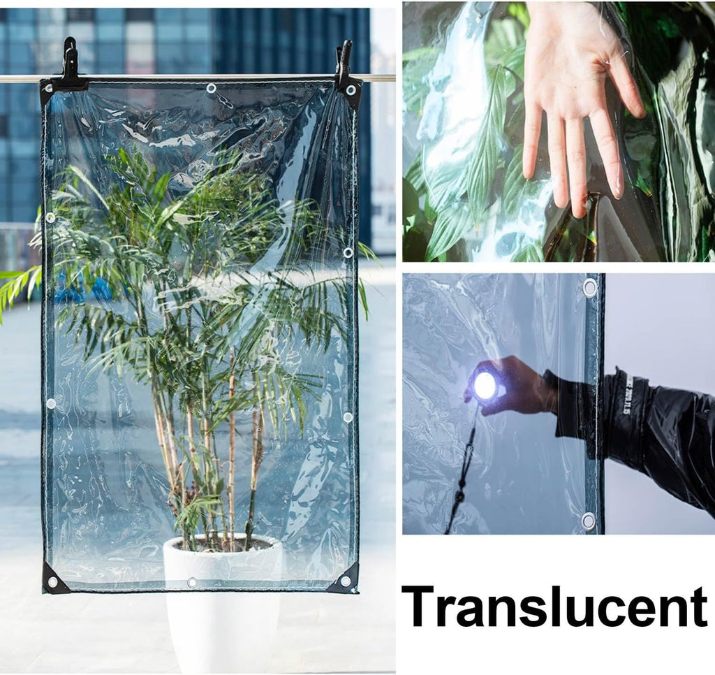 Transparent Tarpaulin 0.32mm, Clear Tarpaulin with Eyelets Waterproof Heavy Duty Reinforced Clear Plastic Tarp Sheet Pergola Covers, 450g/m² PVC Clear Tarps Windproof for Garden Gazebo(13.5x20ft)