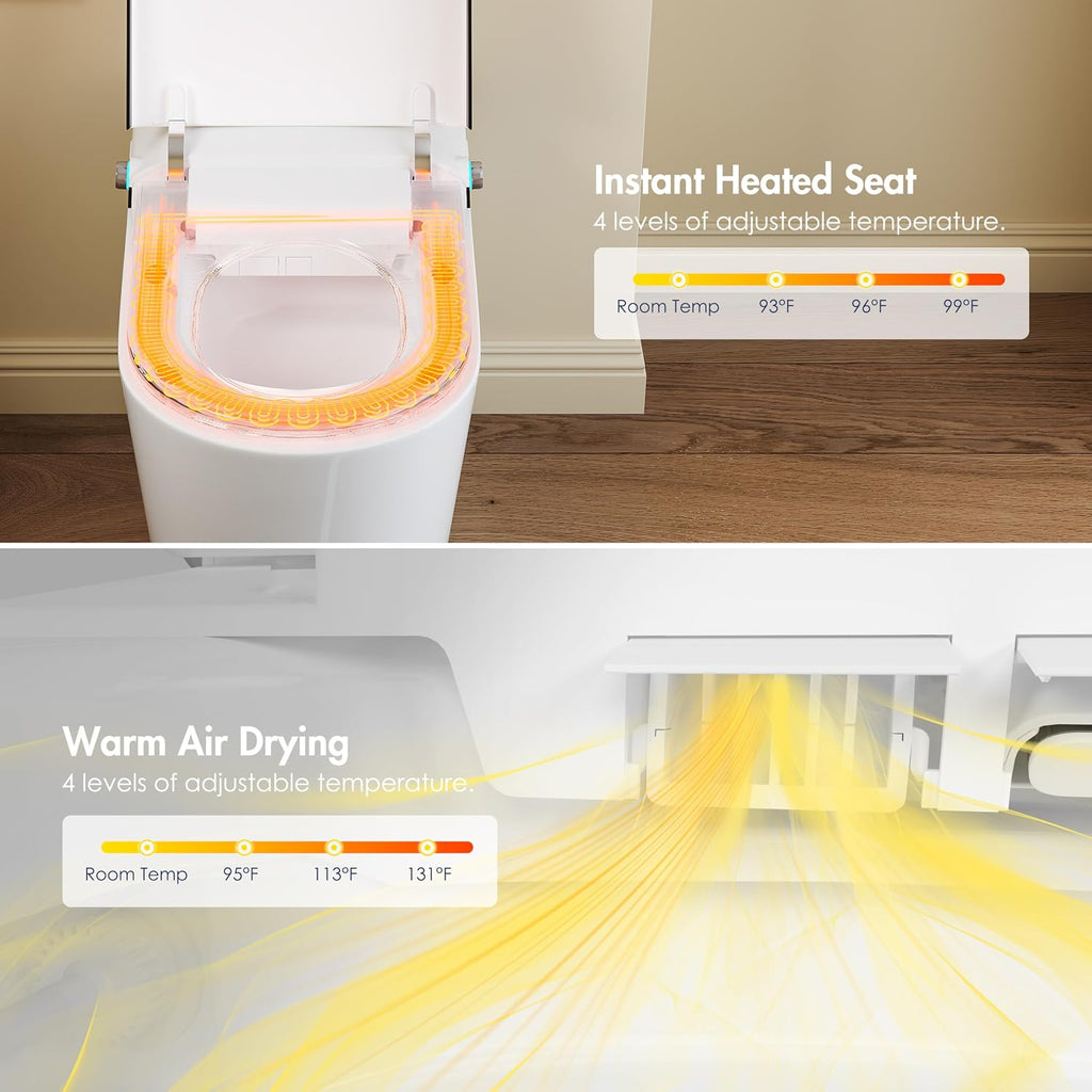 Smart Toilet with Bidet Built in, Eridanus One Piece Bidet Toilet for Bathrooms, Warm Water Wash & Dryer, Foot Sensor Flush, Elongated Heated Seat, Auto Open/Close with Digital Display, White & Black