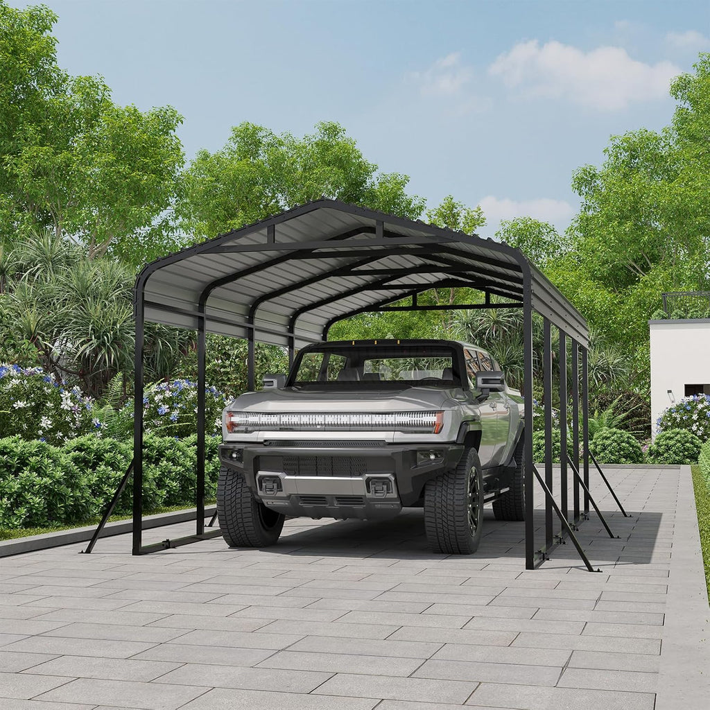 12x20 FT Metal Carport, Garage with Updated Frame Structure, Galvanized Steel Roof and Enhanced Base Canopy, Metal Garage Car Shelter Shade for Car, Boats and Truck