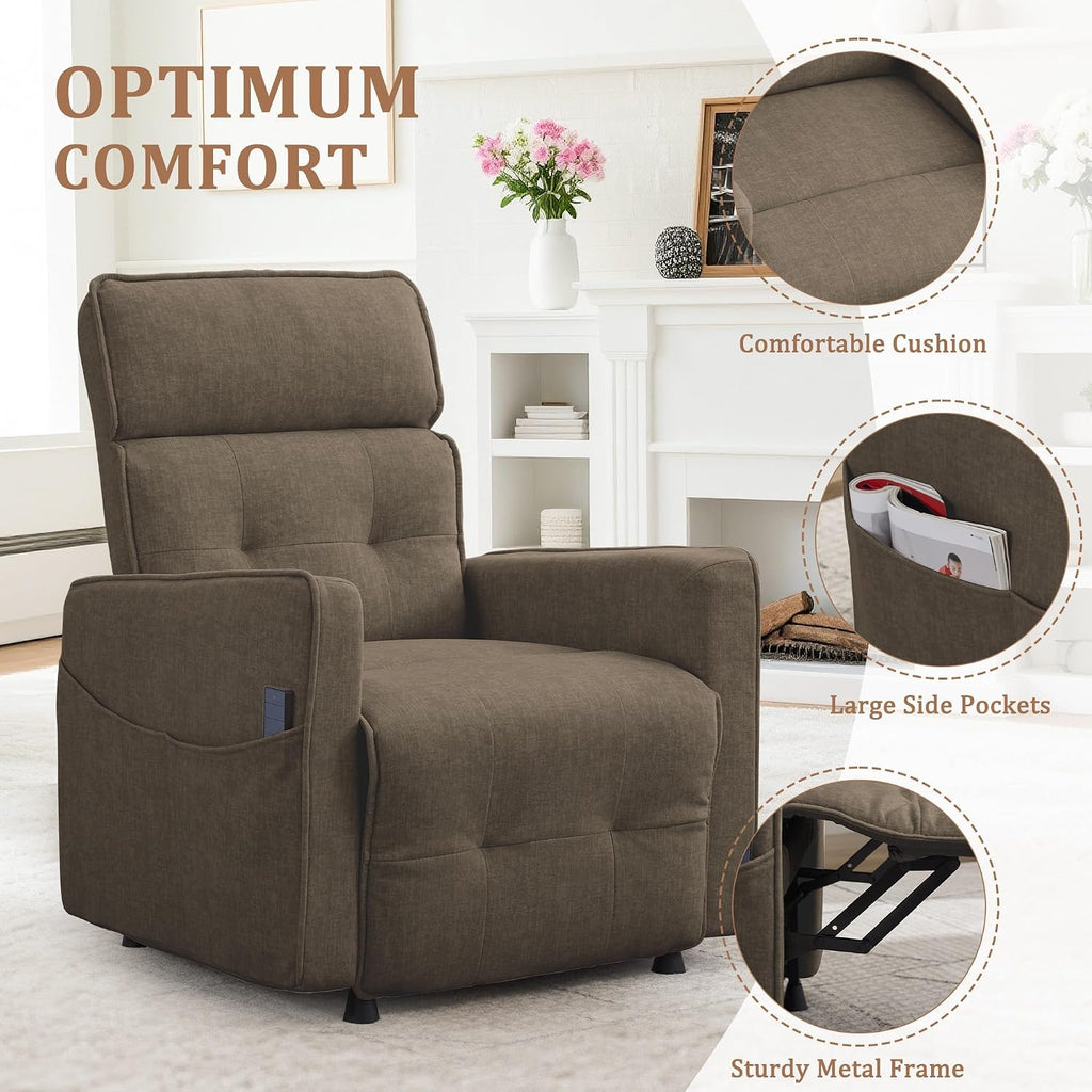 Korser Power Recliner Chair for Adults, Electric Recliner Chairs for Living Room, Comfy Recliners Cashmere Reclining Chair with One-Touch Adjustment & Side Pockets for Reading, Bedroom, Lounge, Brown