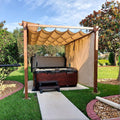PURPLE LEAF 10' x 13' Outdoor Retractable Pergola Patio Metal Shelter for Garden Porch Beach Pavilion Natural Wood Grain Frame Gazebo Modern Yard Grill Pergola with Shade Canopy Curtains Beige