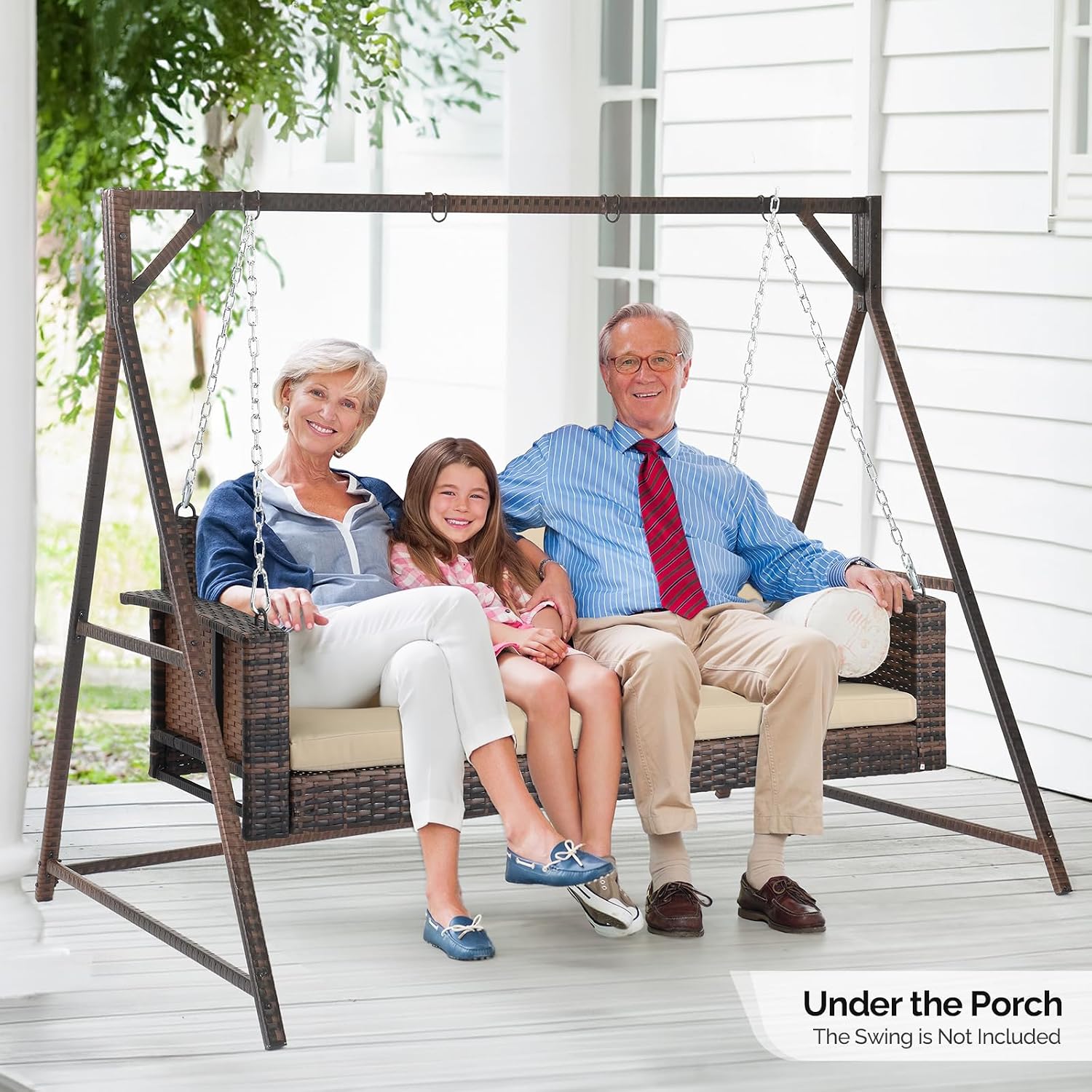 VINGLI Upgraded 7 FT Rattan Porch Swing Frame, Heavy Duty 1200 LBS Weight Capacity Swing Stand for Outdoors, Brown