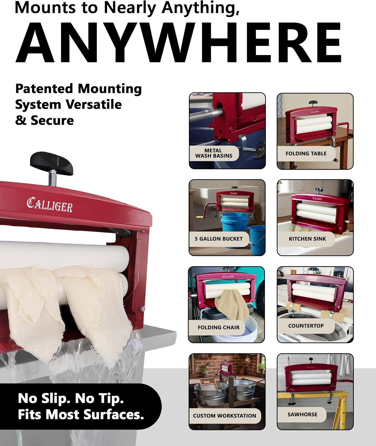 Northwood Calliger Clothes Wringer – Manual Laundry Wringer for Better Moisture Removal Than Portable Washers or Dryers – Heavy‑Duty Off‑Grid Washing Machine Alternative - Red