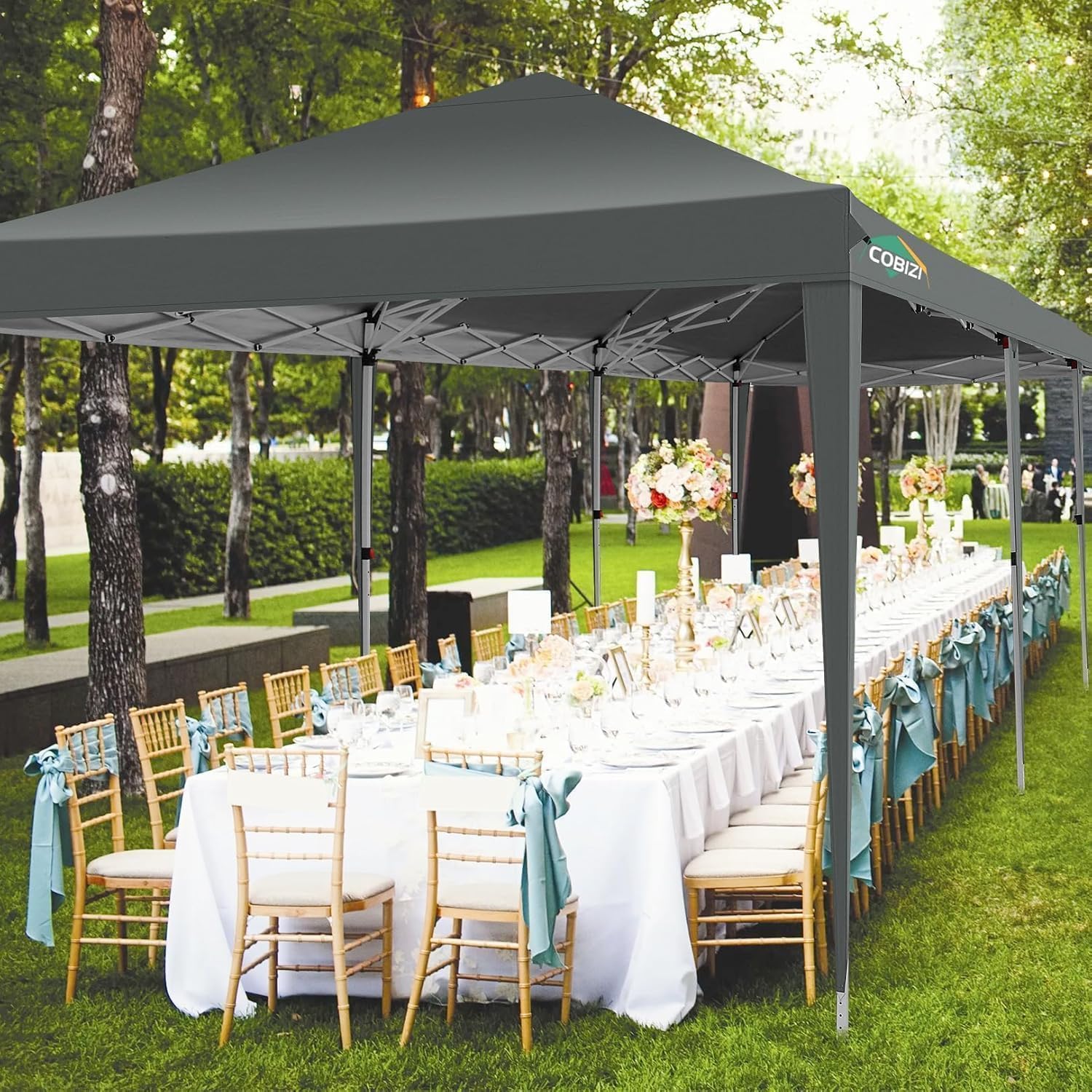 COBIZI 10x30 Canopy Party Tent with 8 Walls 10x30 Pop Up Canopy for Parties Waterproof UPF 50+ Outdoor Commercial Event Tent for Party Backyard Gazebo Canopy with Sidewalls & Sandbags(Gray)
