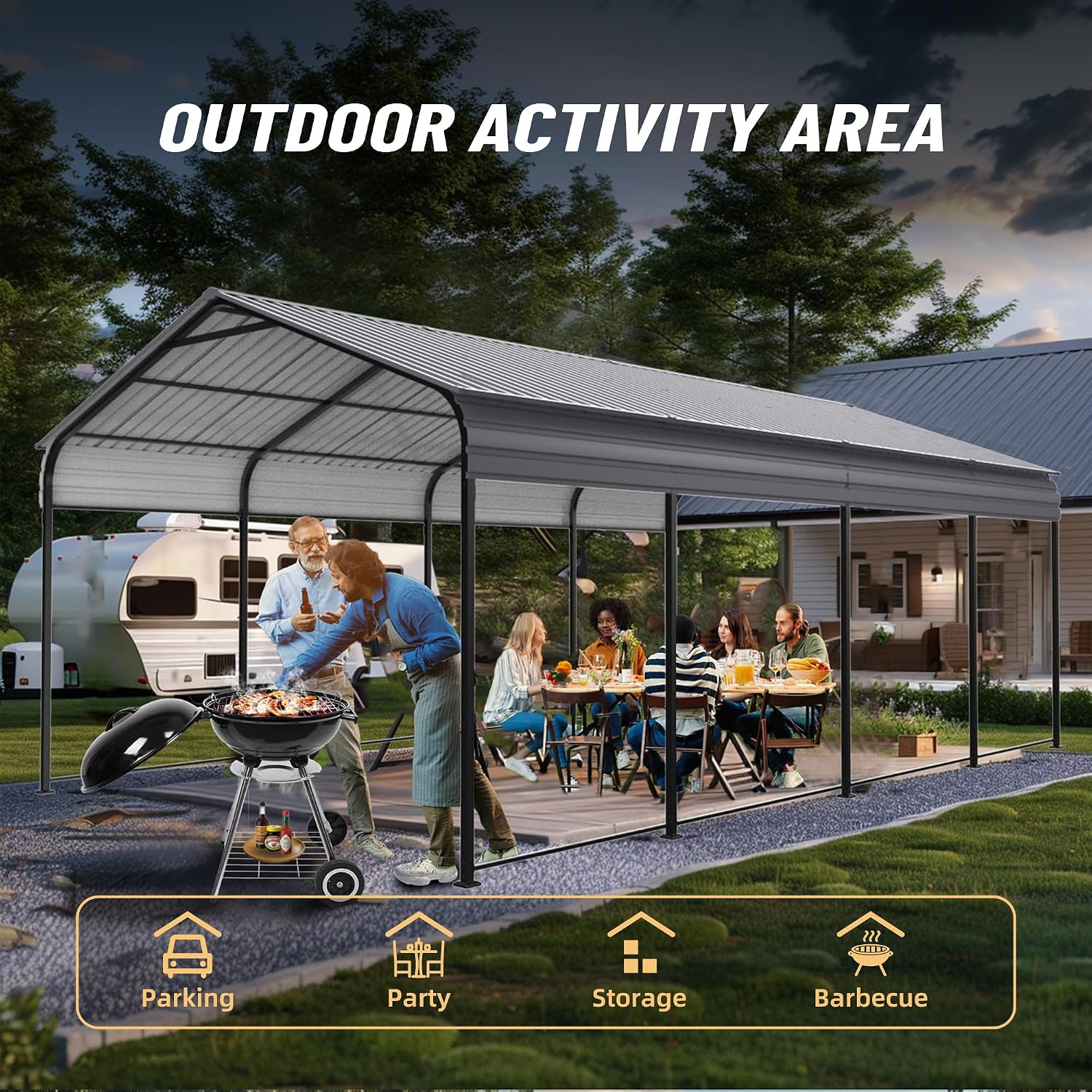 12x20x8.7 FT Heavy Duty Metal Carport, Galvanized Steel Roof Outdoor Car Shelter Garage, Waterproof All Weather Car Canopy for Car Pickup Truck Boat Tractor, Grey