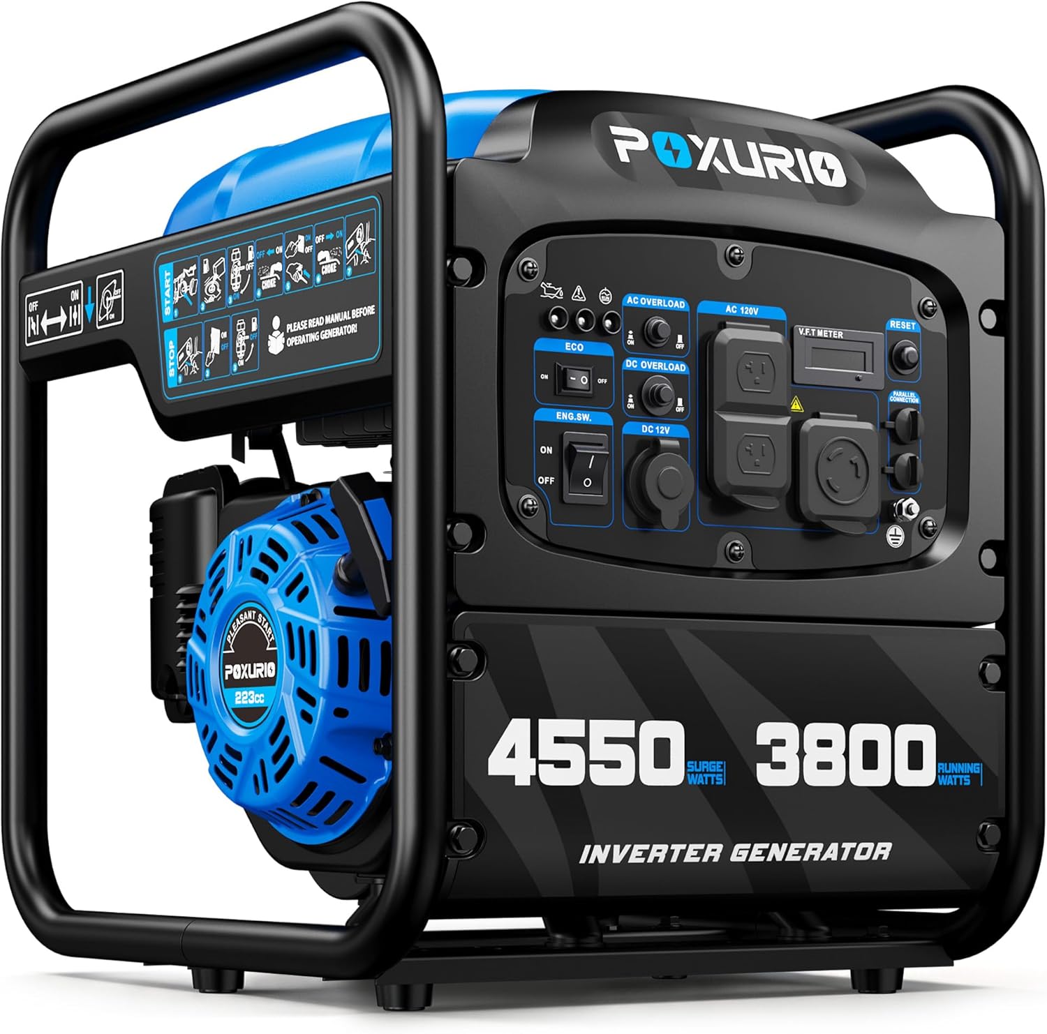 4550-Watt Portable Inverter Generator for Home Use, Open Frame Generator Gas Powered, Lightweight & Quiet for Home Use and Emergency Backup, EPA Compliant-Blue