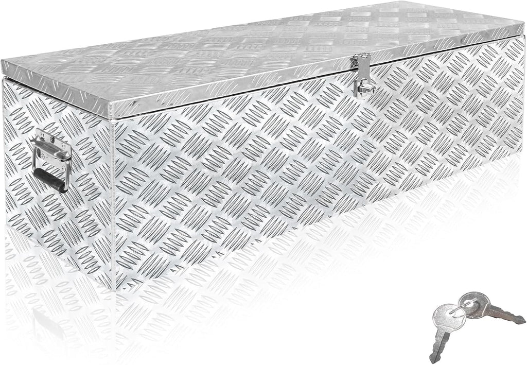 Aluminum Underbody Truck Box 39'×13'×11' Pick up Square Storage Toolbox Heavy Duty Diamond Plate Tool Boxes with Side Handle Buckle Lock and Keys for Storage and Organization