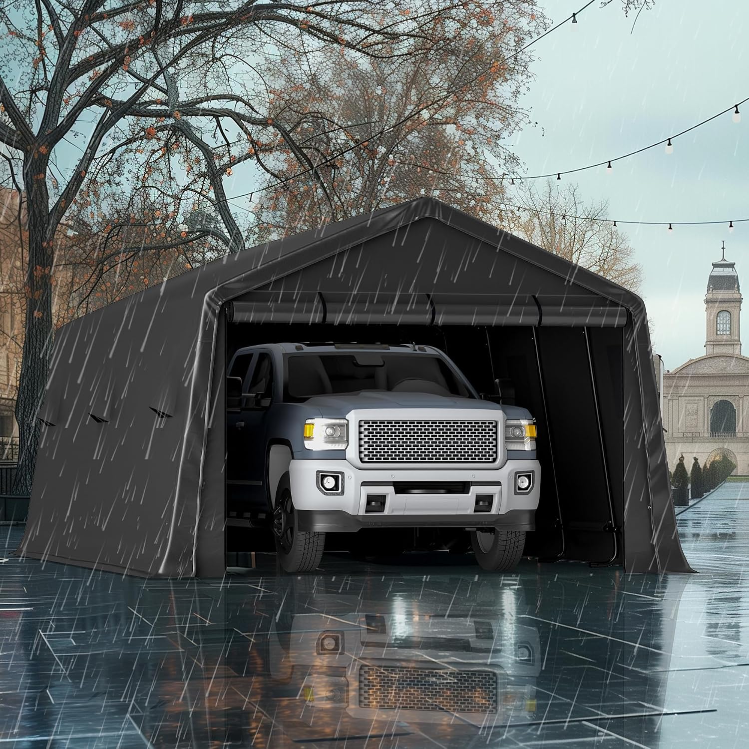 13 x 20 FT Heavy Duty Carport, Galvanized Steel Frame with 240 g Waterproof Cover, Roller Shutters for Ventilation, for Pickup Trucks, Boat