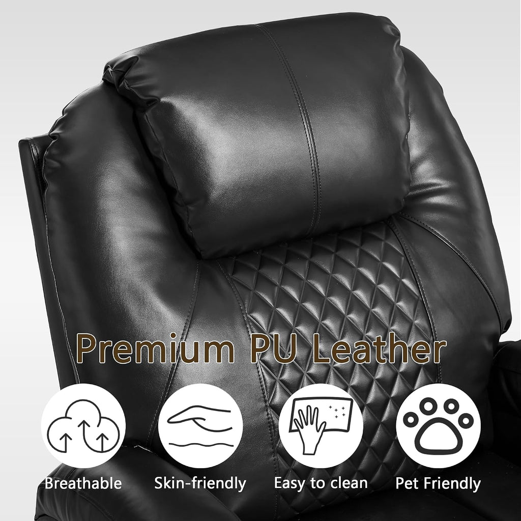 Dual Motor Power Swivel Rocker Recliner Chair with Heat and Massage,Electric Glider Rocking Chairs for Nursery,Theater Seating with LED Lights, USB A/USB C Ports for Living Room (1, Black)