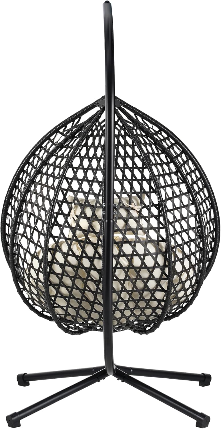 Egg Hanging Chair with Stand, Indoor Outdoor Hammock Egg Chair with Cushion for Patio Bedroom Balconyg Egg Chair (Beige+Beige)