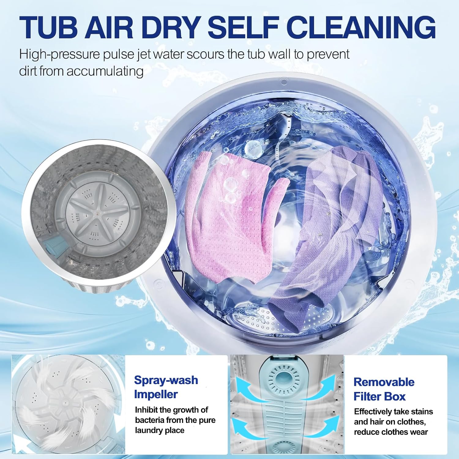 Nictemaw Portable Washing Machine 17.8Lbs Portable Washer with Drain Pump, 2.4 Cu.ft Full Automatic Washer and Dryer Combo, 10 Programs 8 Water Levels, LED Display, for Home, Apartment, RV