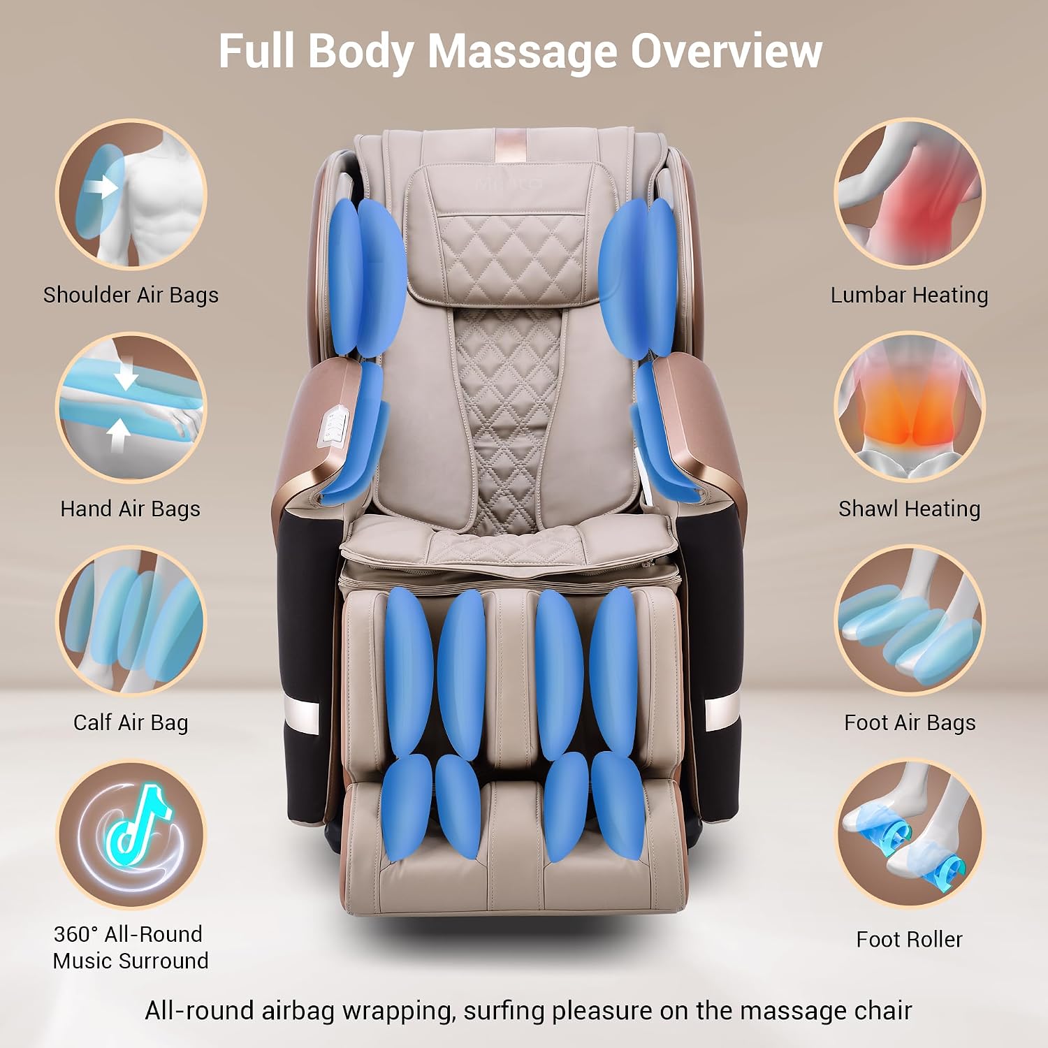 MYNTA 2025 4D Massage Chair for Full Body, 4D+2D Dual Mechanism with Waist & Shawl Heating, Zero Gravity Recliner Foot & Calf Massage, Extended SL-Track, Music Sync with Hi-Fi Bluetooth Speaker