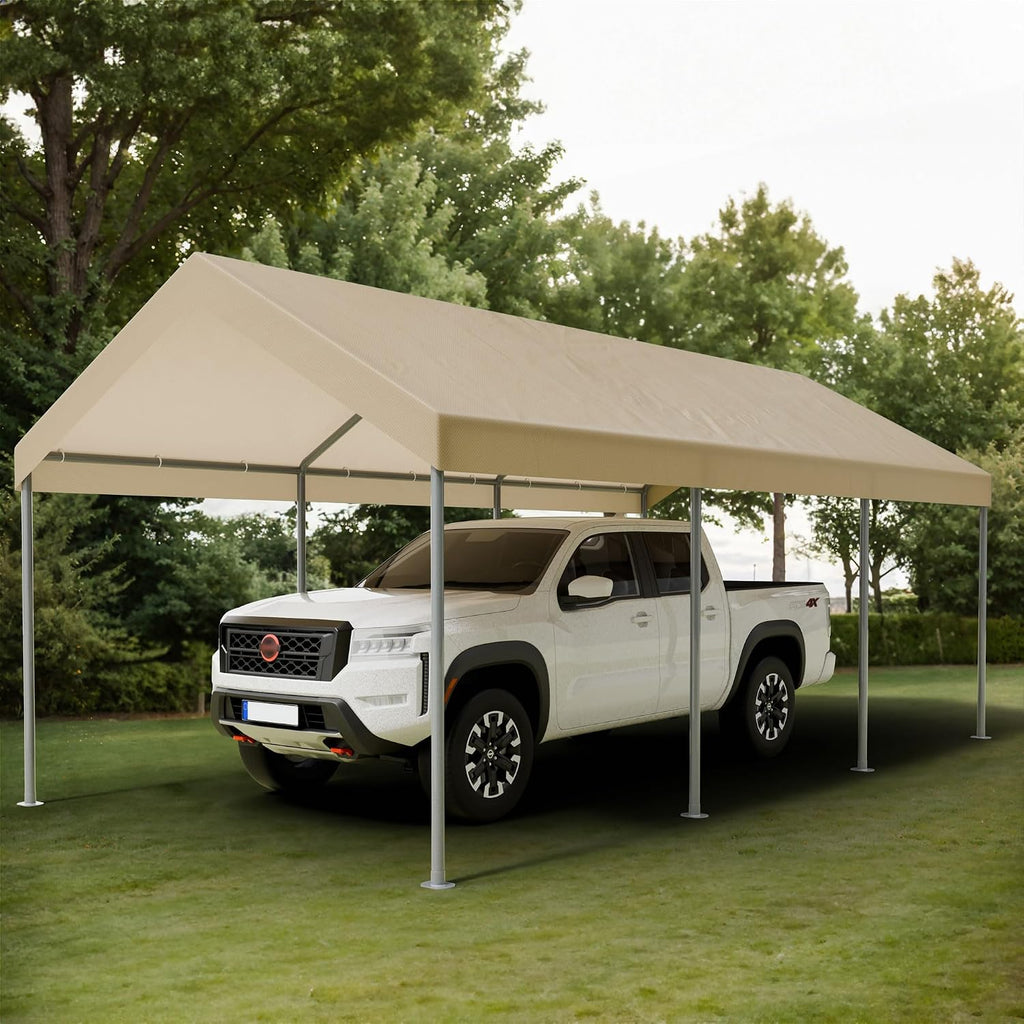 Shintenchi 10x20ft Heavy Duty Carport with UV&Wind Resistant Canopy,Portable Carport Garage Shelter with Stable Powder-Coated Steel Frame,Outdoor Carports for Car,Bike,Camp,Storage(Khaki)