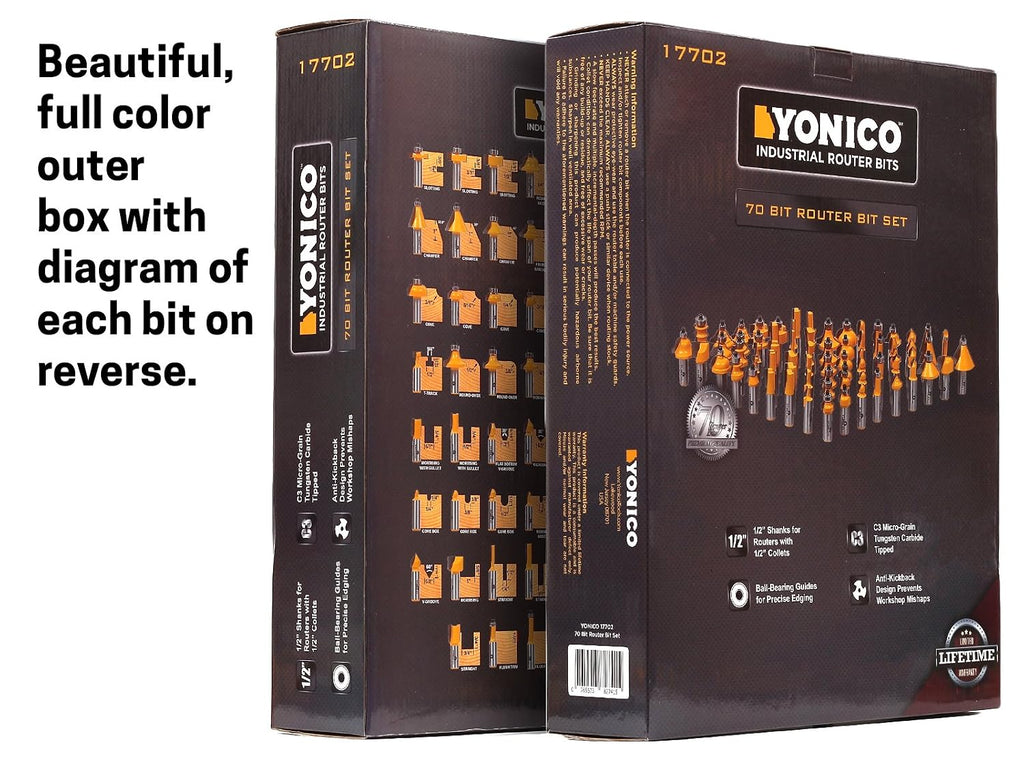 YONICO 70 Piece Router Bits 1/2 Shank- Tungsten Carbide Router Bit Set | Professional Wood Router Bits 17702