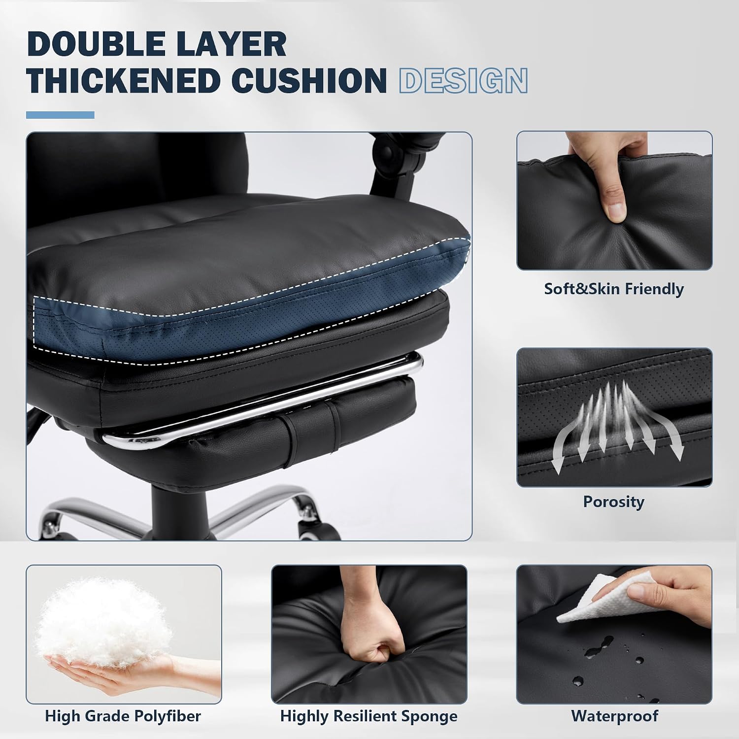 HOMREST Ergonomic Office Chair with 6-Point Massage & Heating, Adjustable Executive Desk Chairs with Retractable Footrest, PU Leather Home Office Desk Chair for Home & Office (Black)