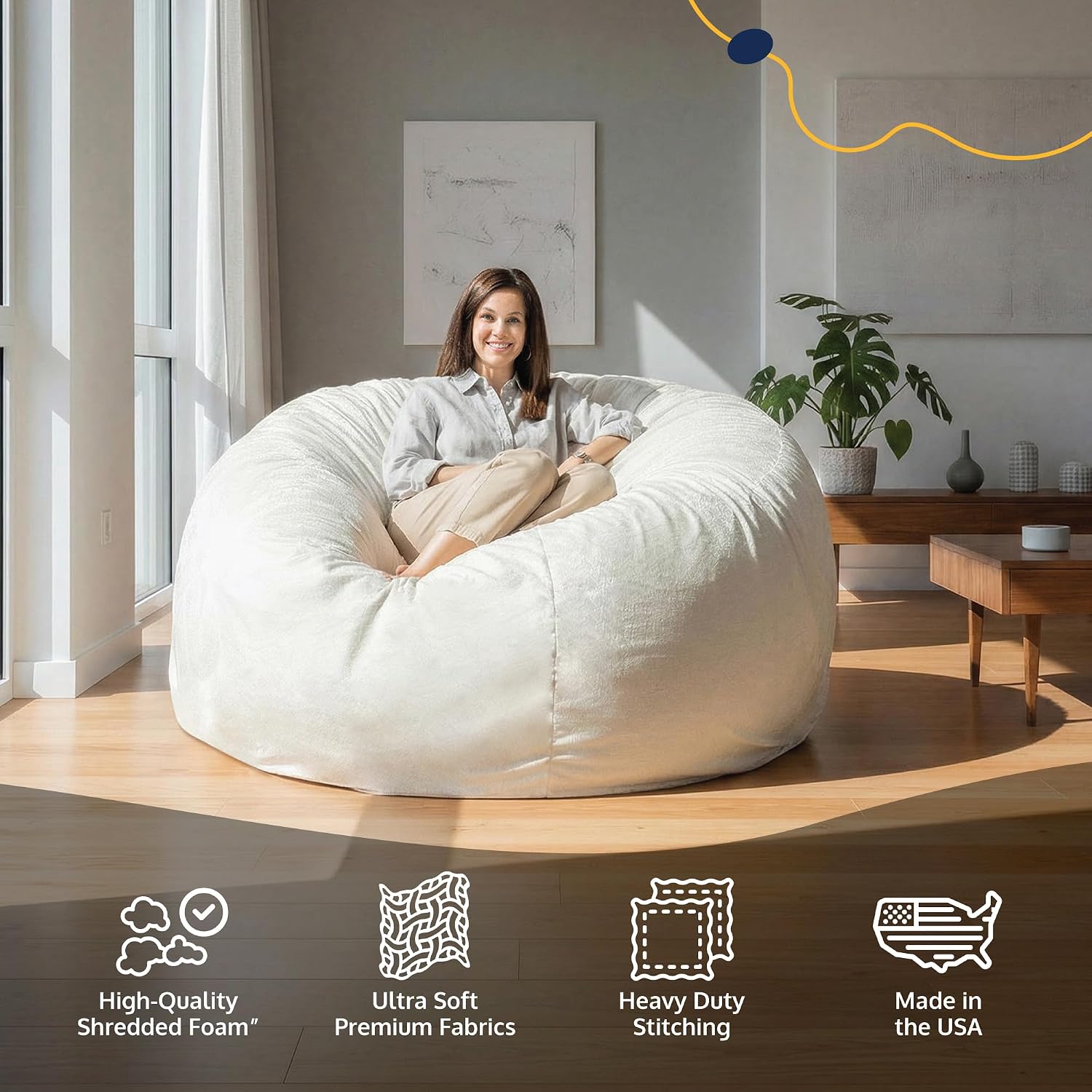 ULTIMATE SACK 5000 5-Foot Bean Bag Chair with Footstool, Grey Suede Cover – Oversized Foam Lounger, Floor Seat, Small Sofa, or Couch Bed for Living Area, Gaming Room, or Reading Lounge