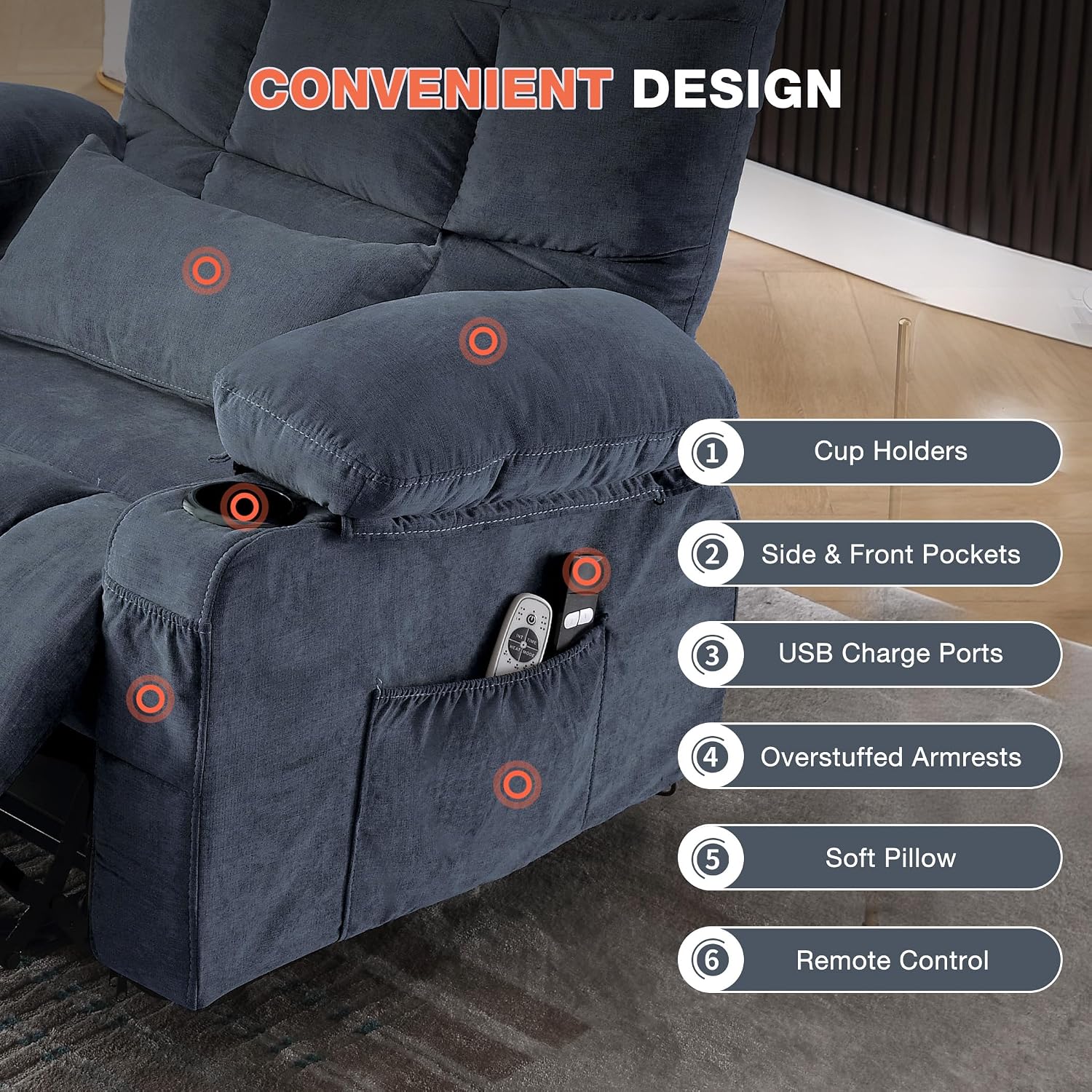 MAHOMICO Power Lift Recliner Chair for Elderly with Vibration Massage and Lumbar Heating, Electric Lift Recliner Single Sofa with Side Pocket, Two Cup Holders and USB Charge Port for Living Room
