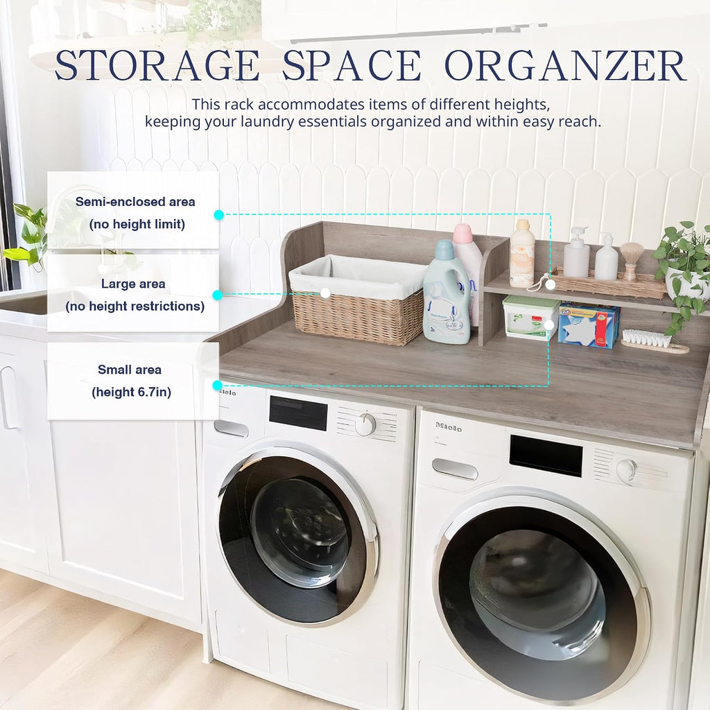 DTK Washer Dryer Wood Countertop with Shelf, Laundry Topper with Non-Slip Mat,27.55' Depth x 54' Width Dryer Covers for The Top with Edge Rails (Rural)