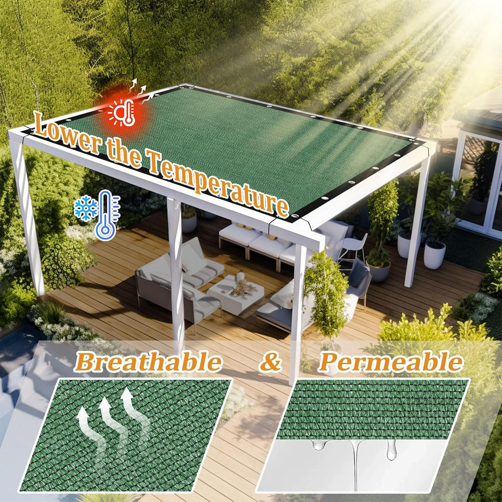 Shade&Beyond Customized Size 90% Sun Shade Cloth with Grommets, 8' X 10' Pergola Shade Cover Canopy, Mesh Tarp Sun Screens for Patio, Outdoor, Garden, Backyard GN09, Green