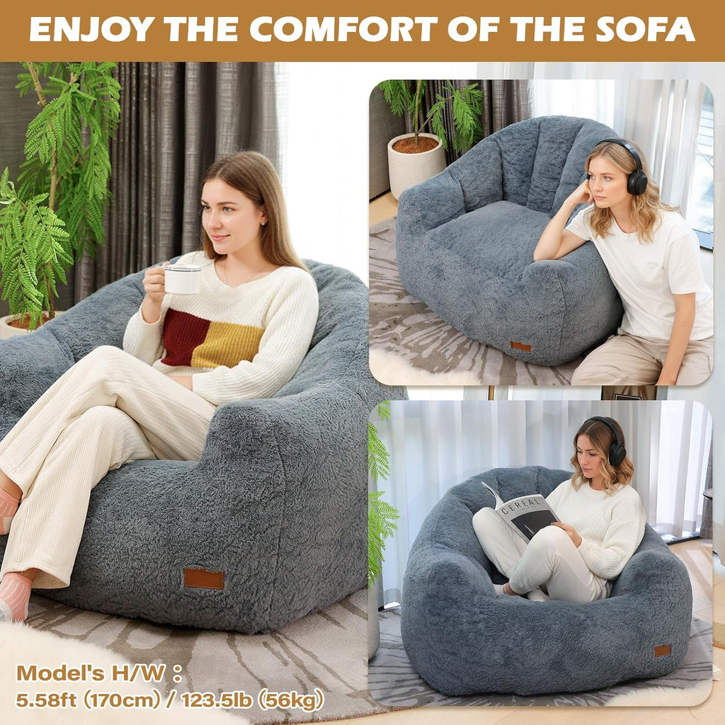 Giant Bean Bag Chair for Adults, Teens and Kids, Cozy Fluffy Corduroy Beanbag Chair with Filler, Large Floor Lounge Sofa for Living Room, Bedroom, Dorm, Gaming and Reading(XL-Blue)