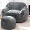Giant Bean Bag Chair for Adults, Large Memory Foam BeanBag Chairs, Oversized Bean Bag Sofa with Filler, Faux Fur Big Reading Chair Comfy Floor Sofa Chair (Grey, Single with Ottoman)