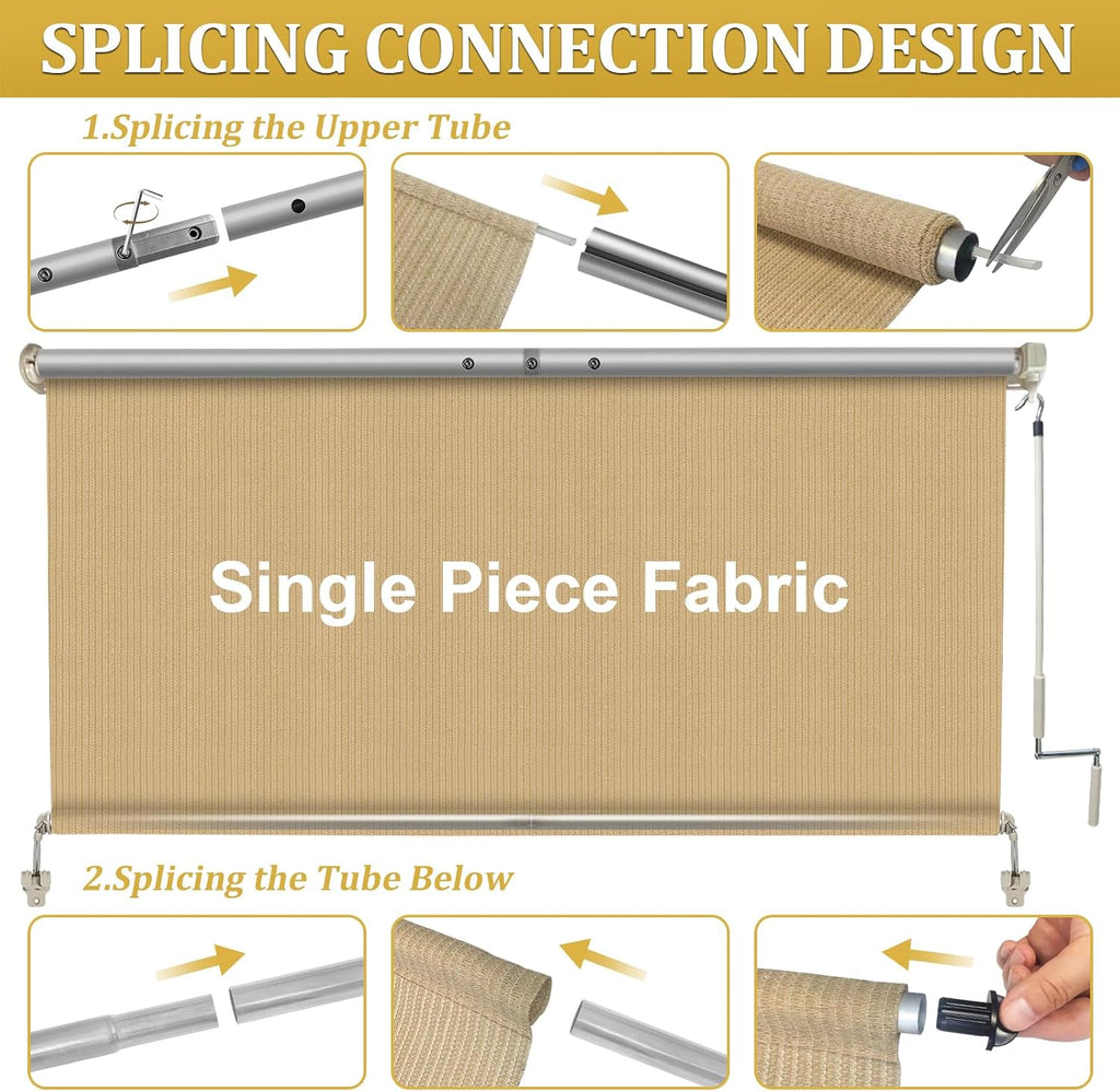 Shade&Beyond Outdoor Roller Shades 10' W x 8' H, Patio Roll Up Blinds 220 GSM Shade Cloth Roll for Porch Gazebo Pergola Balcony Backyard, Wheat