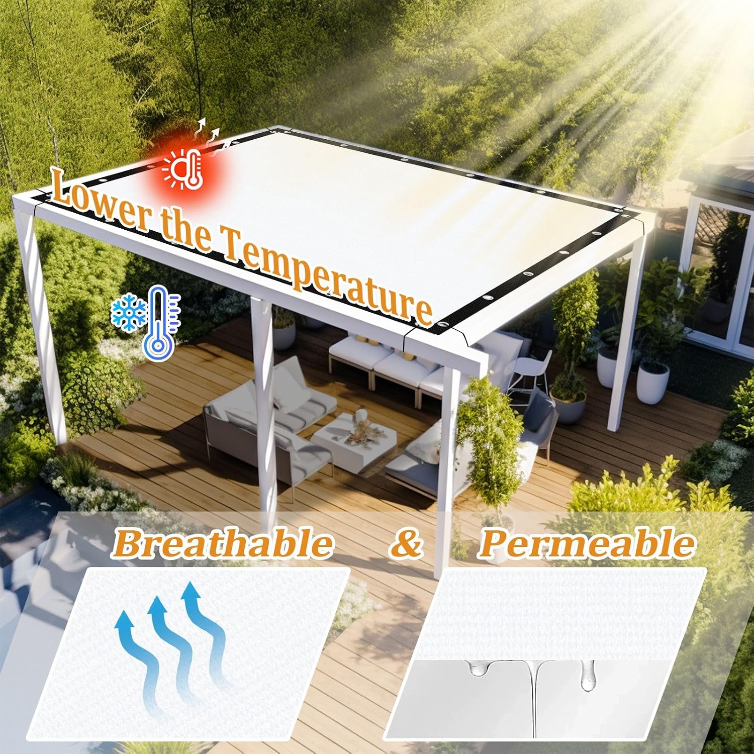 Shade&Beyond Customized Size 90% Sun Shade Cloth with Grommets, 12' X 20' Pergola Shade Cover Canopy, Mesh Tarp Sun Screens for Patio, Outdoor, Garden, Backyard GN05, White