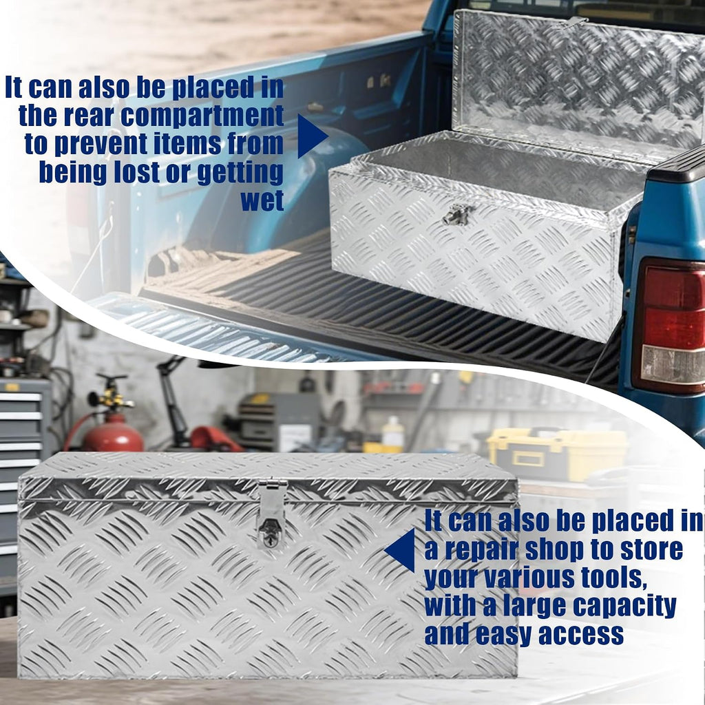 Aluminum Underbody Truck Box 32'×18'×14' Pick up Square Storage Toolbox Heavy Duty Diamond Plate Tool Boxes with Side Handle Buckle Lock and Keys for Storage and Organization