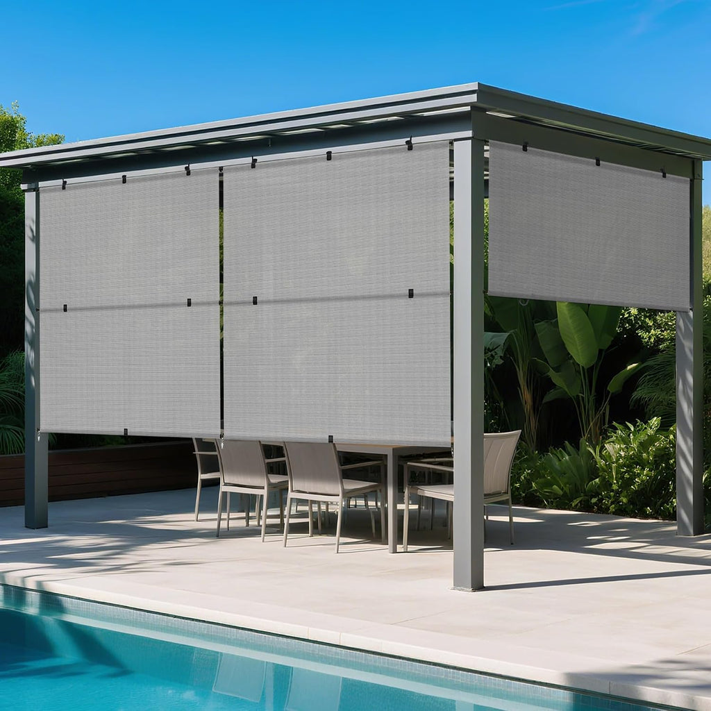 Windscreen4less 8'W x 10.5'H Outdoor Roll Up Foldable Shade Fabric UV Blockage Roller Shade for Deck Pergola Yard Gazebo Patio (Gray)