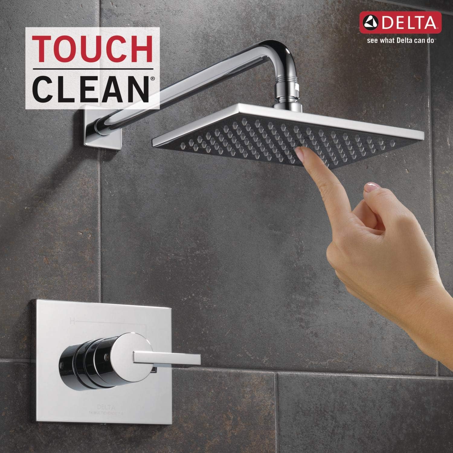 Delta Faucet Vero 14 Series Single-Function Tub and Shower Trim Kit with Single-Spray Touch-Clean Rain Shower Head, Chrome T14253 (Valve Not Included)