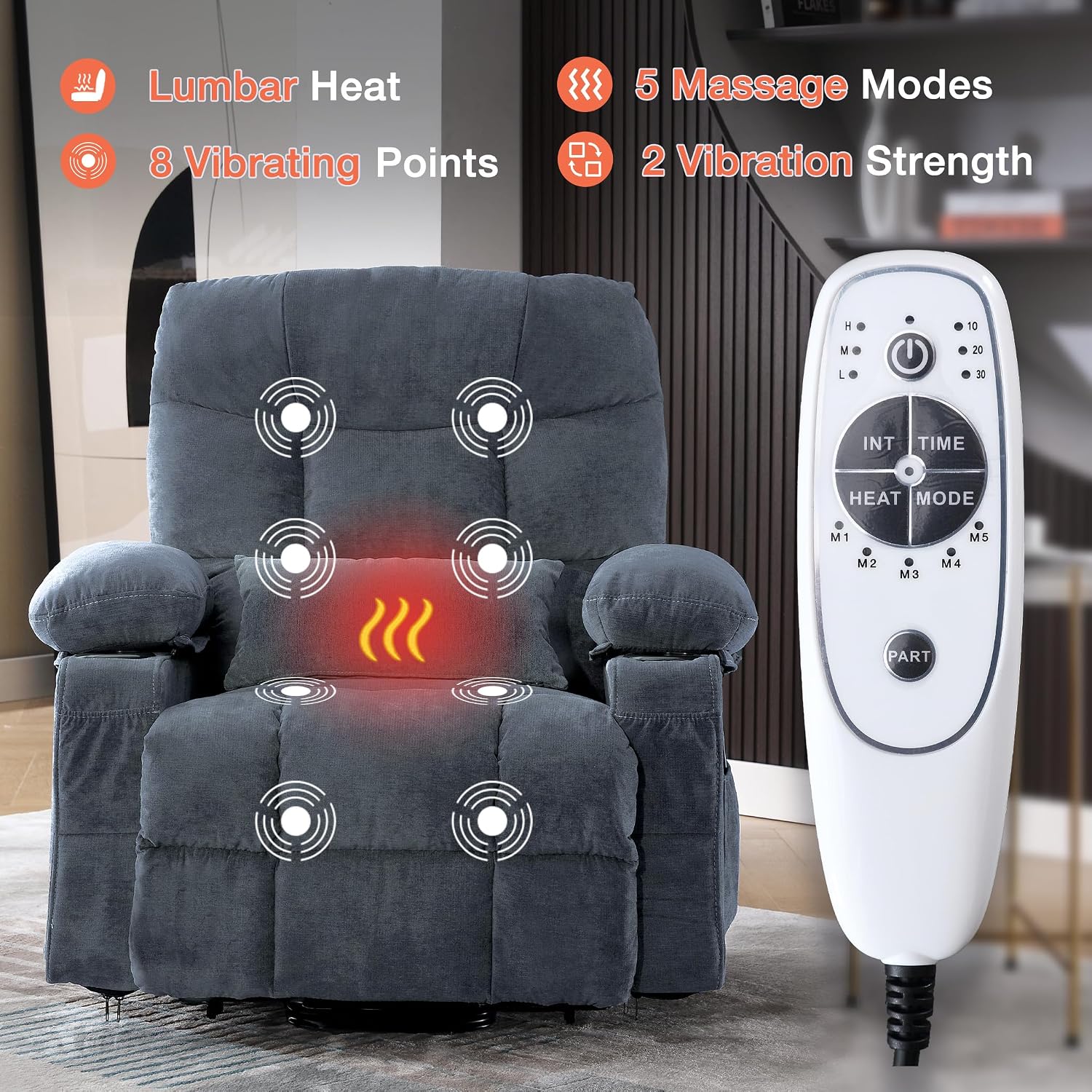 MAHOMICO Power Lift Recliner Chair for Elderly with Vibration Massage and Lumbar Heating, Electric Lift Recliner Single Sofa with Side Pocket, Two Cup Holders and USB Charge Port for Living Room