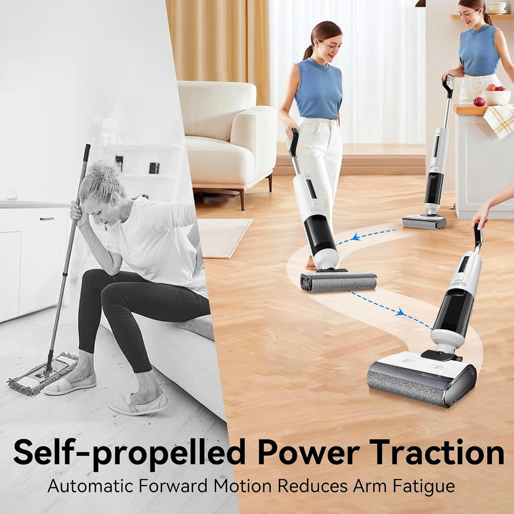 Self-Cleaning Wet Dry Vacuum Mop Combo,Cordless Floor Cleaner for Hardwood/Tile Floors, Small Apartment & Senior, 140°F Hot Drying,18000Pa Suction,180°Edge Access