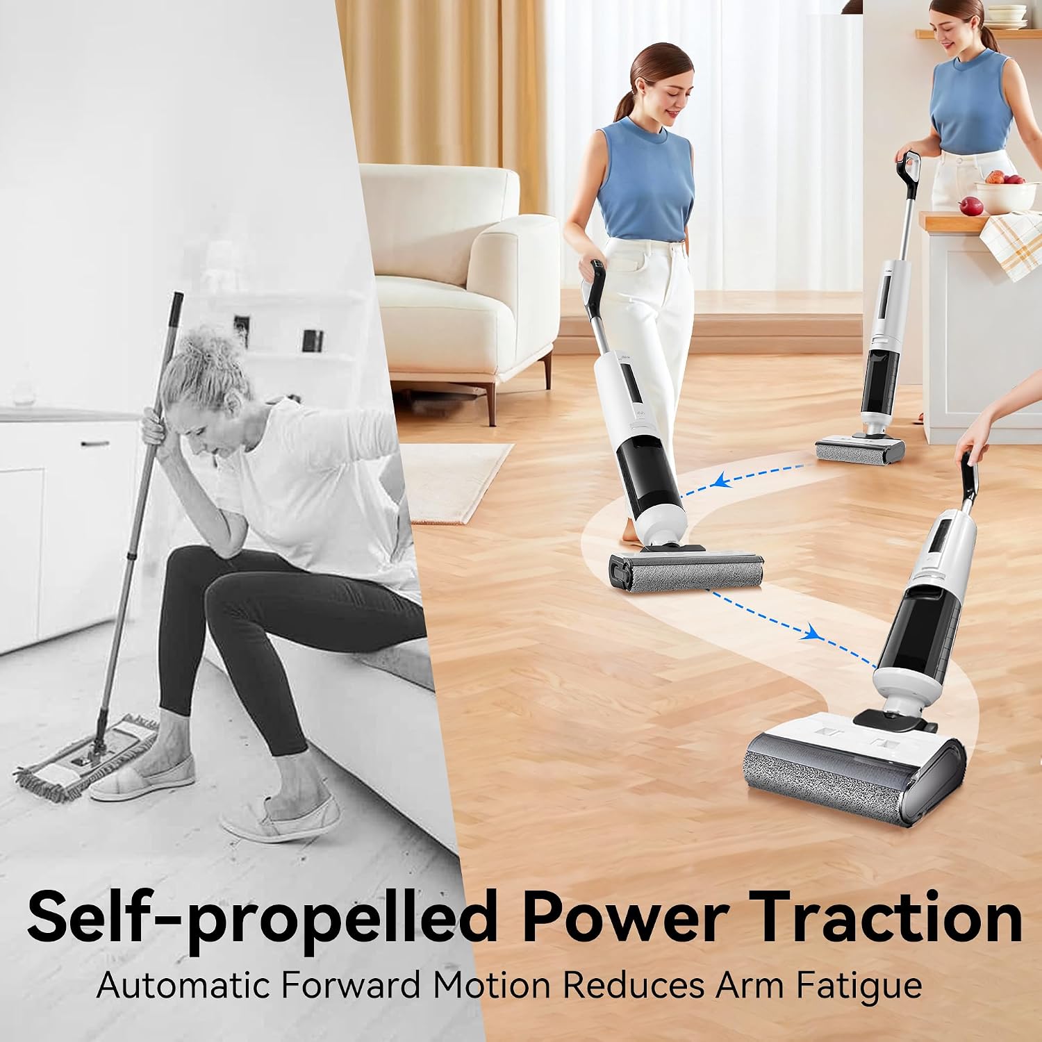 Self-Cleaning Wet Dry Vacuum Mop Combo,Cordless Floor Cleaner for Hardwood/Tile Floors, Small Apartment & Senior, 140°F Hot Drying,18000Pa Suction,180°Edge Access