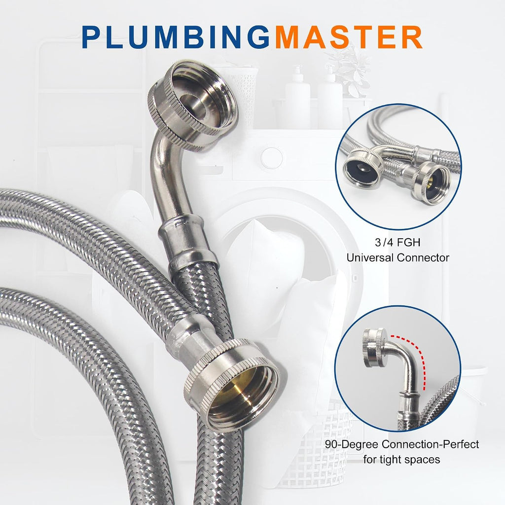 （40 Pack）PLUMBINGMASTER 5Ft Washing Machine Hoses, Washer Hoses with 90 Degree Elbows Universal Stainless Steel Washing Machine Supply Lines Braided Washer Hoses for Washing Machine 20 Pairs