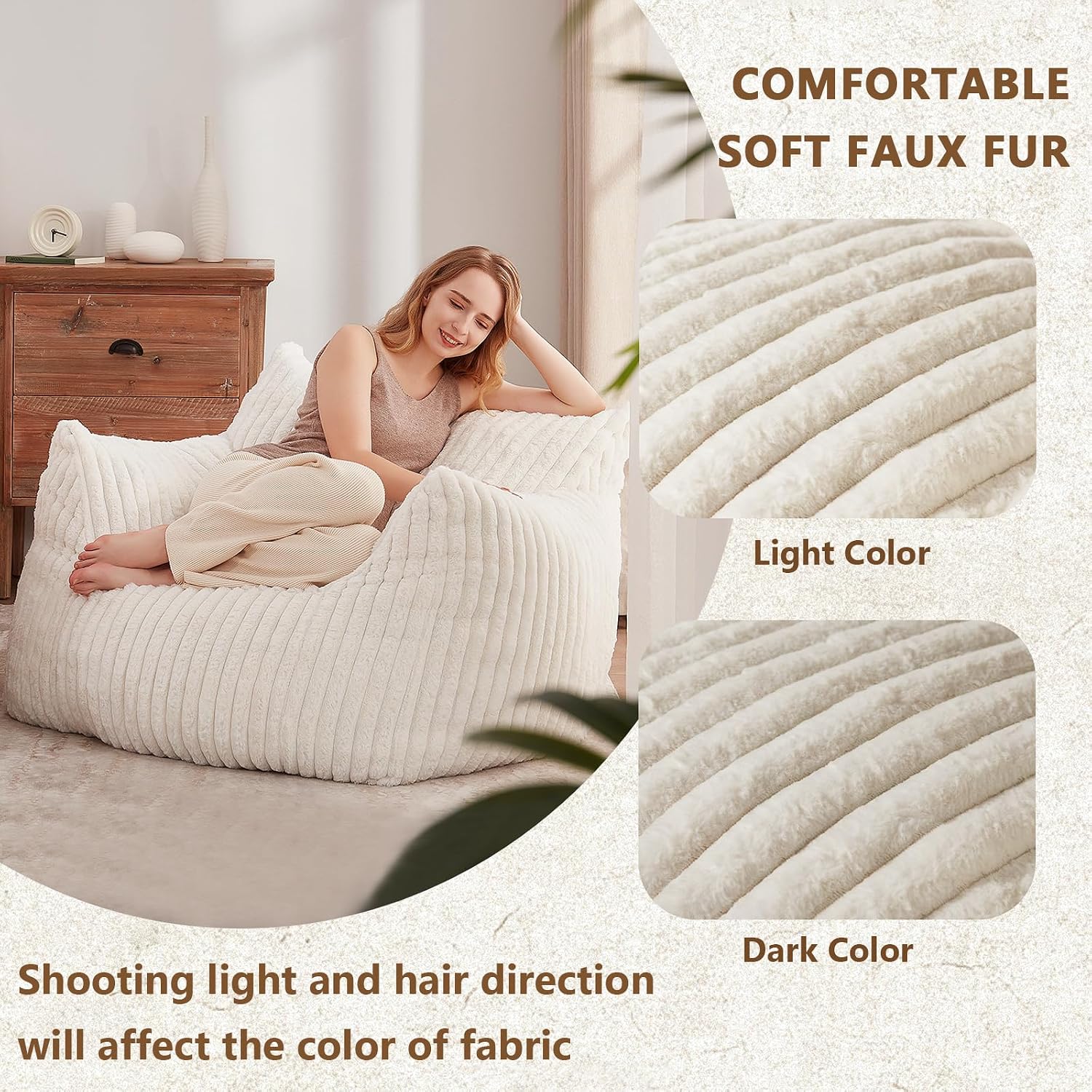 Achicsofar Giant Bean Bag Chairs for Adults Teens, Large Bean Bag Sofa Chairs with Filling Comfy Fuzzy BeanBag Chair with Armrests for Bedroom Living Room Reading