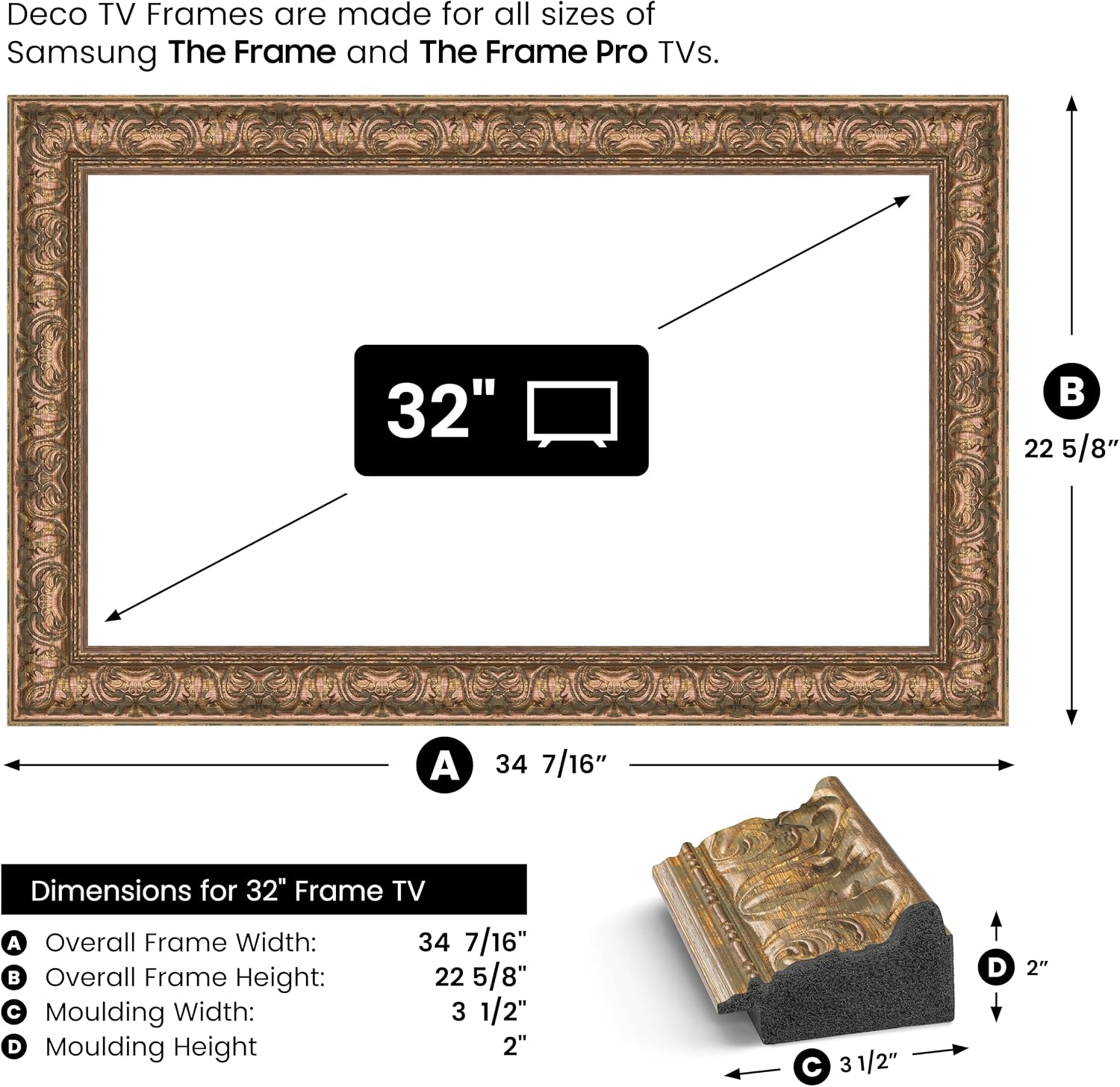 Tuscan Copper 32' Premiere Deco TV Frame - Compatible ONLY with Samsung The Frame TVs (Fits 2021-2026, LS03A, LS03B, LS03C, LS03D, LS03FA)