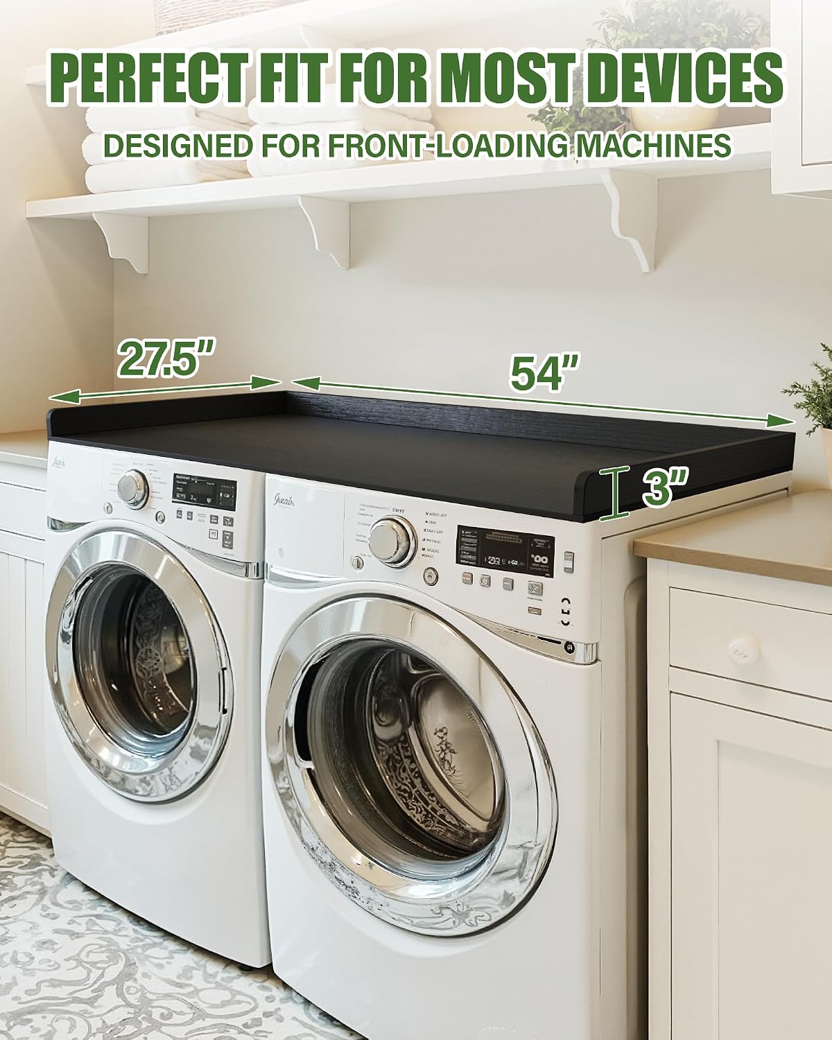 Premium-Grade HDPE Washer and Dryer Countertop 54'x27.5' – Waterproof washer dryer topper for Laundry Room Organization, Durable laundry countertop for Folding Clothes, Sorting, Extra Storage