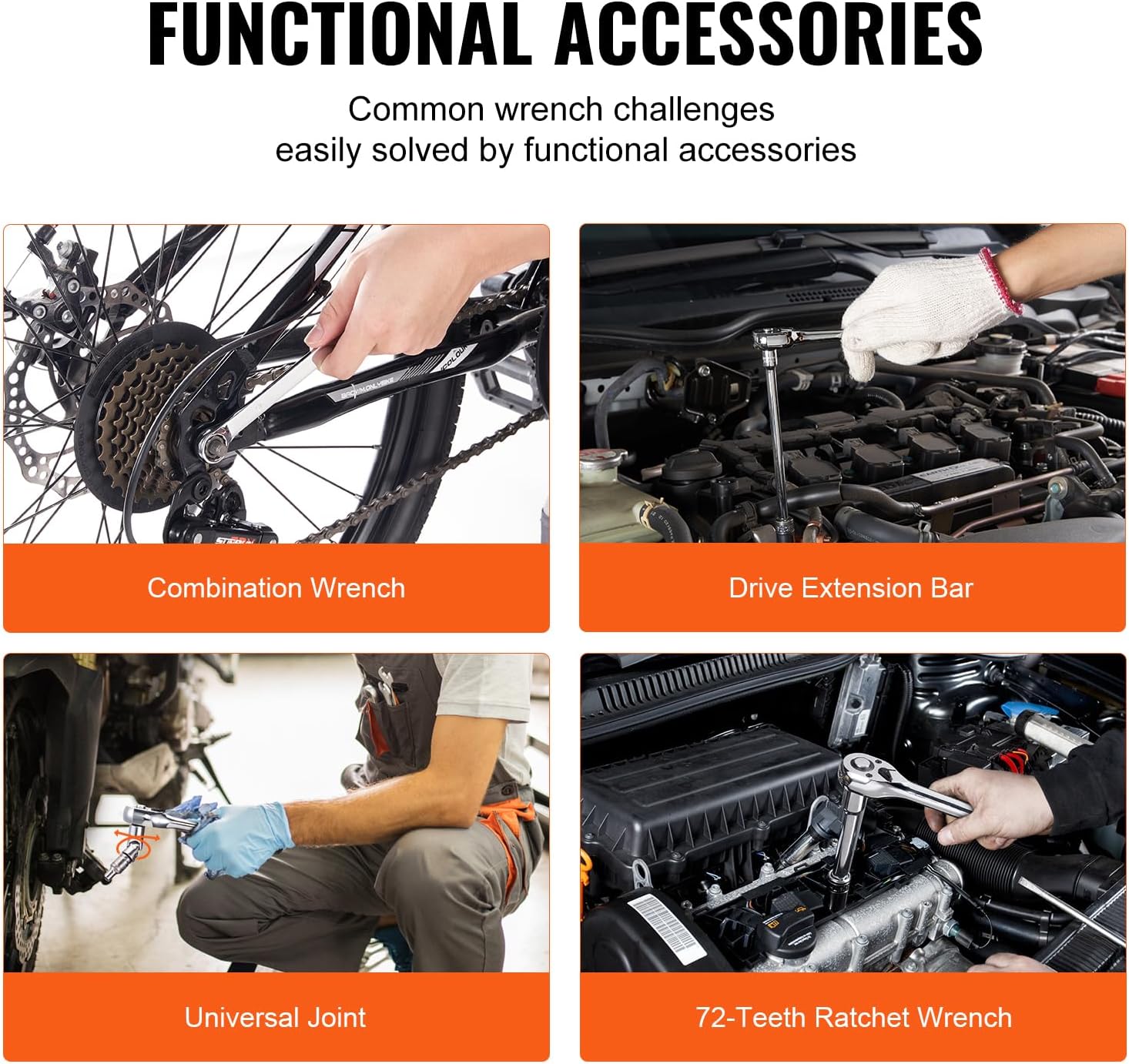 VEVOR Mechanics Tool Set and Socket Set, 1/4' 3/8' 1/2' Drive Deep and Standard Sockets, 450 Pcs SAE and Metric Mechanic Tool Kit with Bits, Hex Wrenches, Combination Wrench, Accessories, Storage Case
