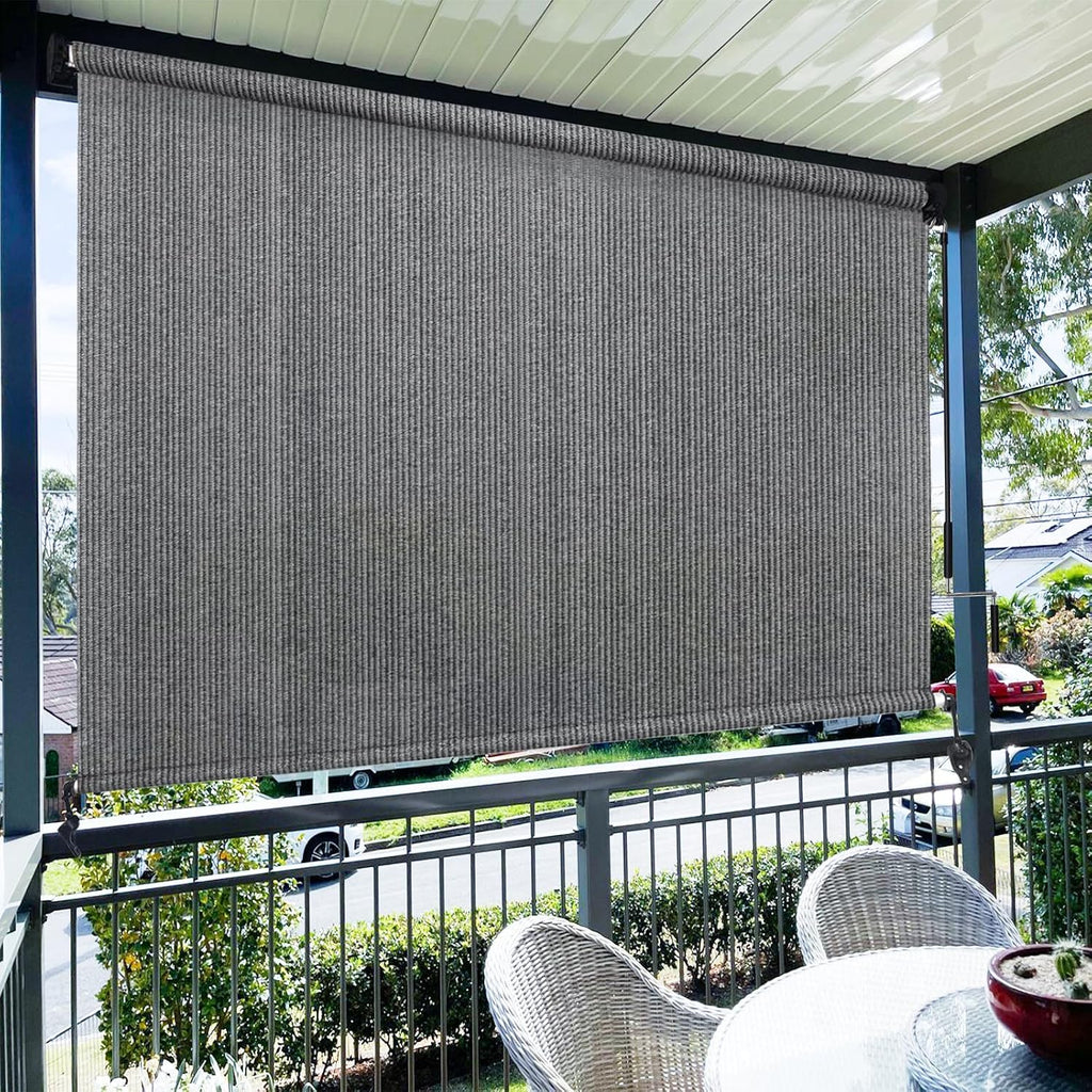 Amagenix Outdoor Roller Shades, 220GSM HDPE Exterior Cordless Patio Shades Roll Up Outdoor Blinds for Porch Gazebo 10'(W) x 8'(H), Spliced Poles Design, Grey