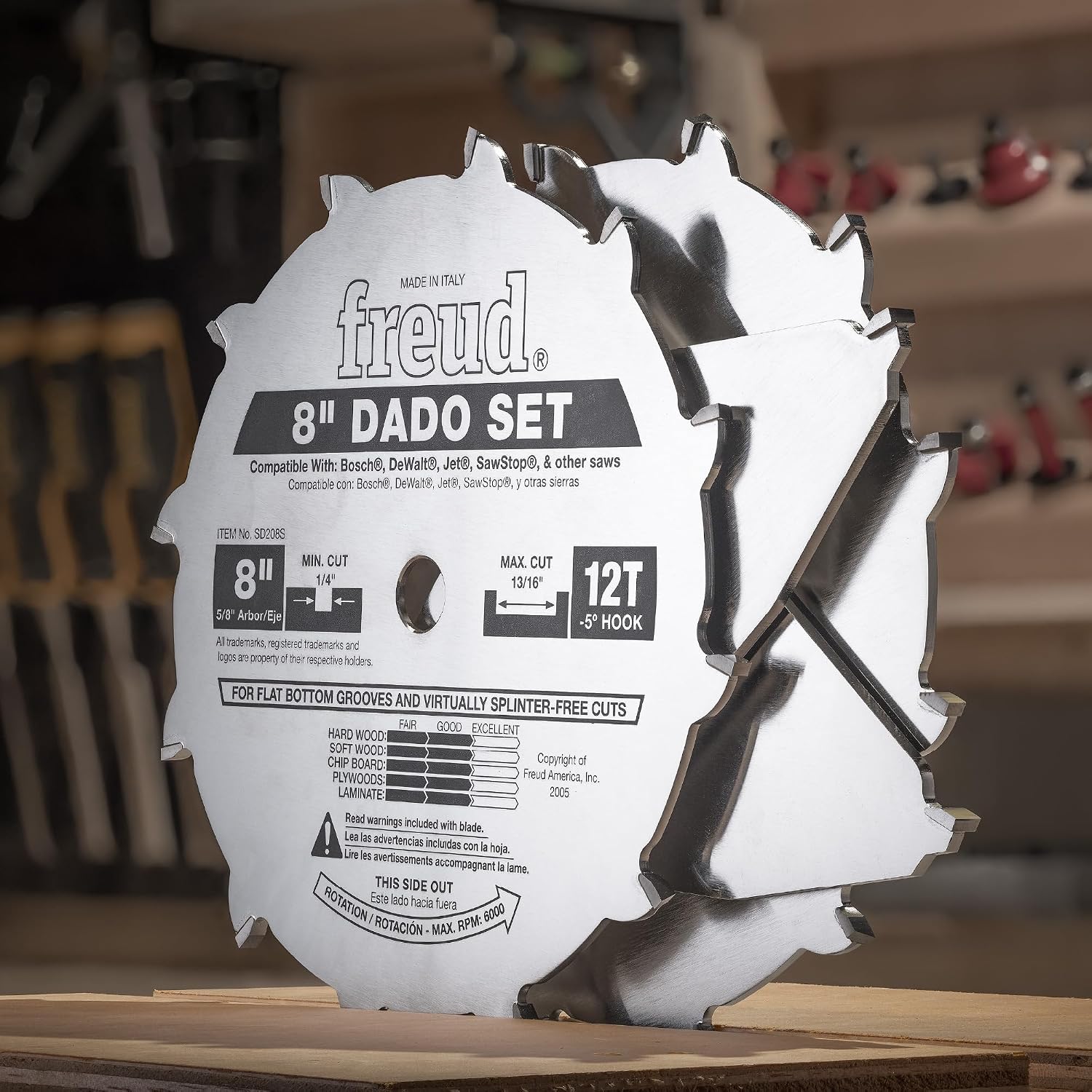 Freud Pro Dado Set with Premium Tico Hi-Density Carbide Crosscutting Blend for Maximum Performance - 8' Diameter, 12 Teeth, 5/8' Arbor, 6000 Max RPM - SD208S