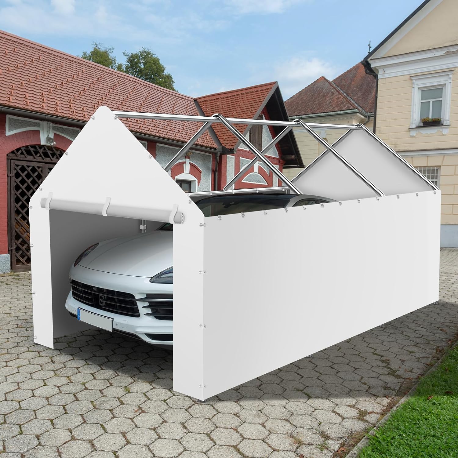 Canopy Sidewalls for 10x20x9.35FT Carport with Ball Bungee Cords, Shelter Logic Replacement Covers Canopy Walls for Car Tent Garage(Sidewalls Only) (White)
