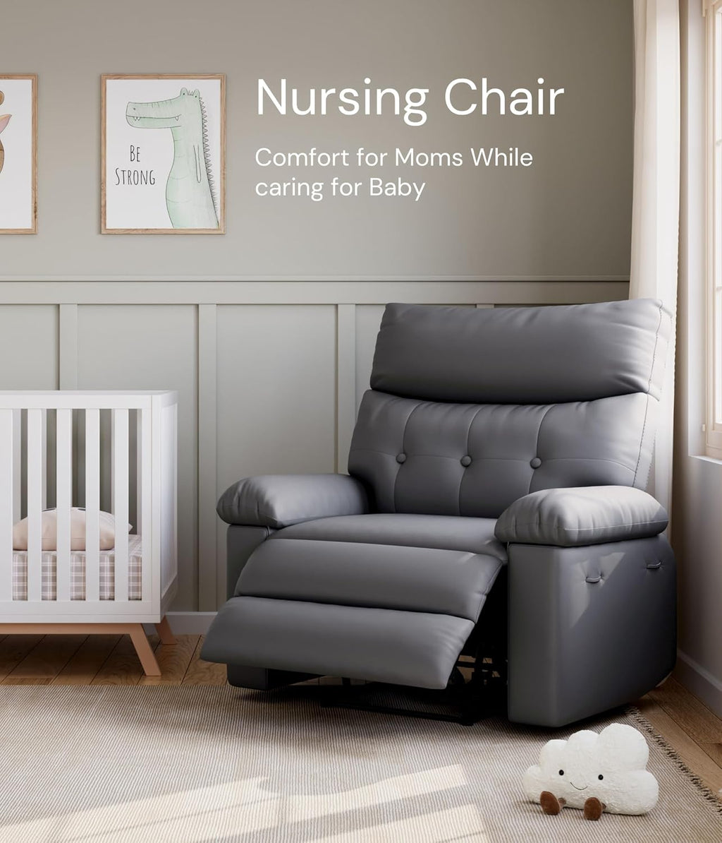 Garvee Oversized Wide Recliner Chair - Heat and Massage, PU Leather Extra Wide Manual Recliner for Adults, Large Lazy Chair with 1.5X Sponge Comfort Arm and Back for Living Room, Bedroom