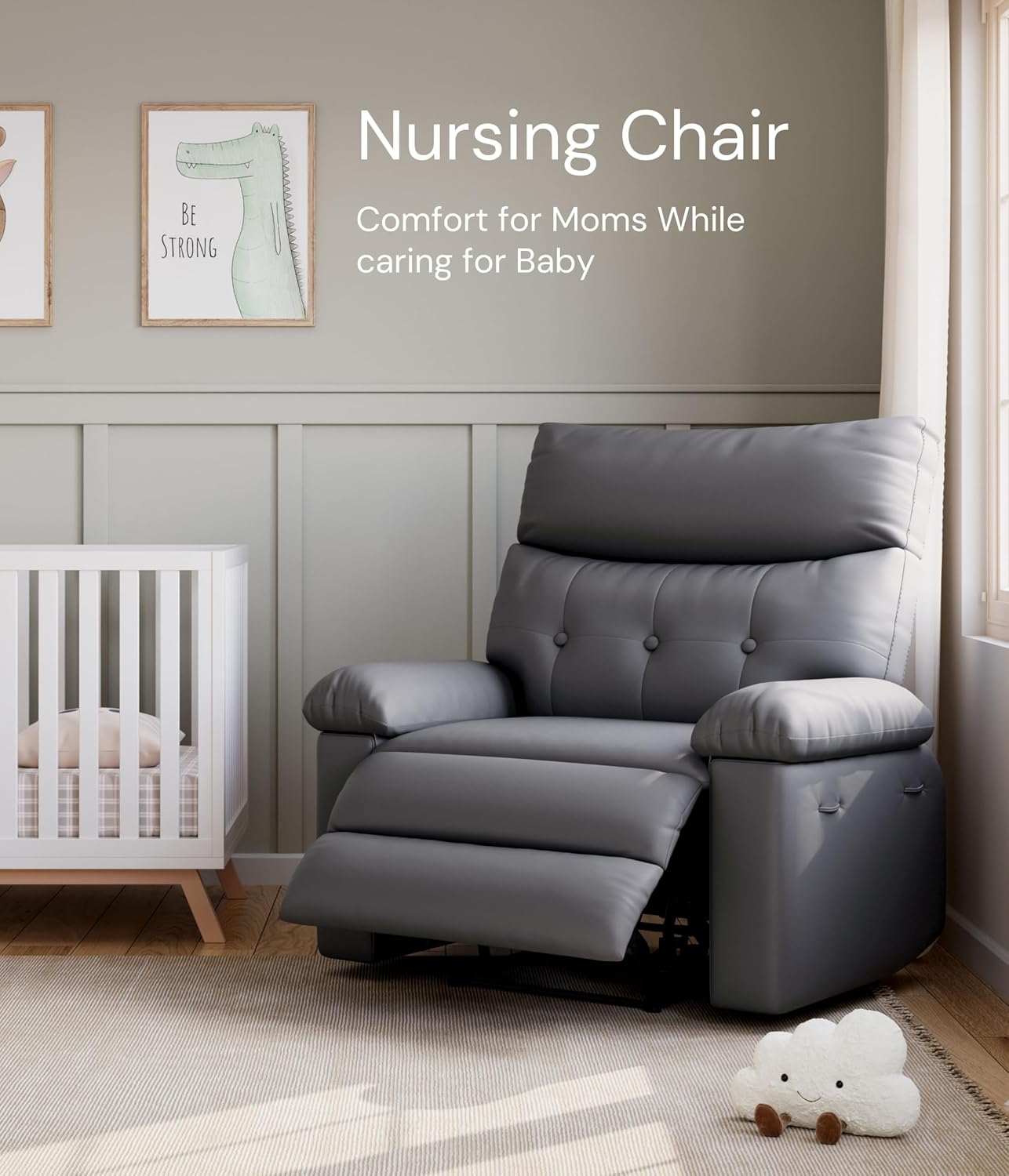 Garvee Oversized Wide Recliner Chair - Heat and Massage, PU Leather Extra Wide Manual Recliner for Adults, Large Lazy Chair with 1.5X Sponge Comfort Arm and Back for Living Room, Bedroom