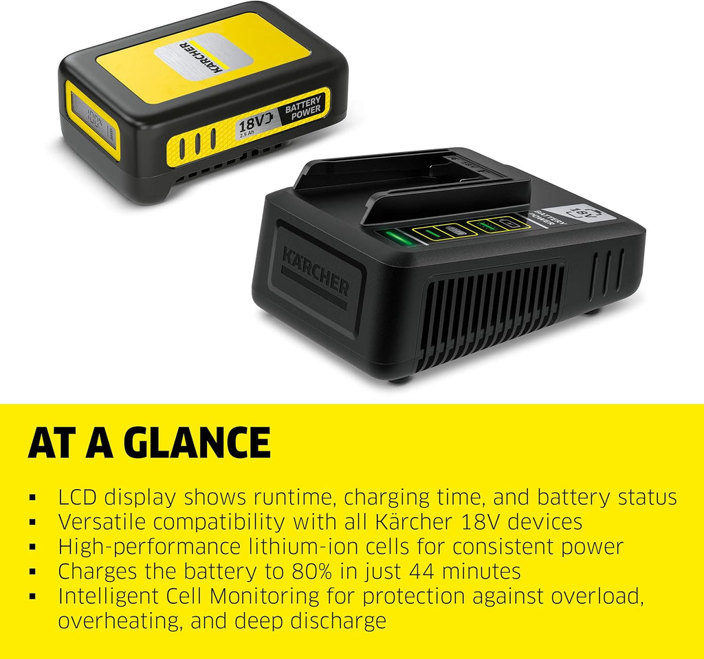 Kärcher Starter Kit Battery Power 18/25, 18 V Battery with 2.5 Ah and Fast Charger, Compatible Garden Tools, Real Time Technology, Intelligent Cell Monitoring, Lithium-Ion Cells