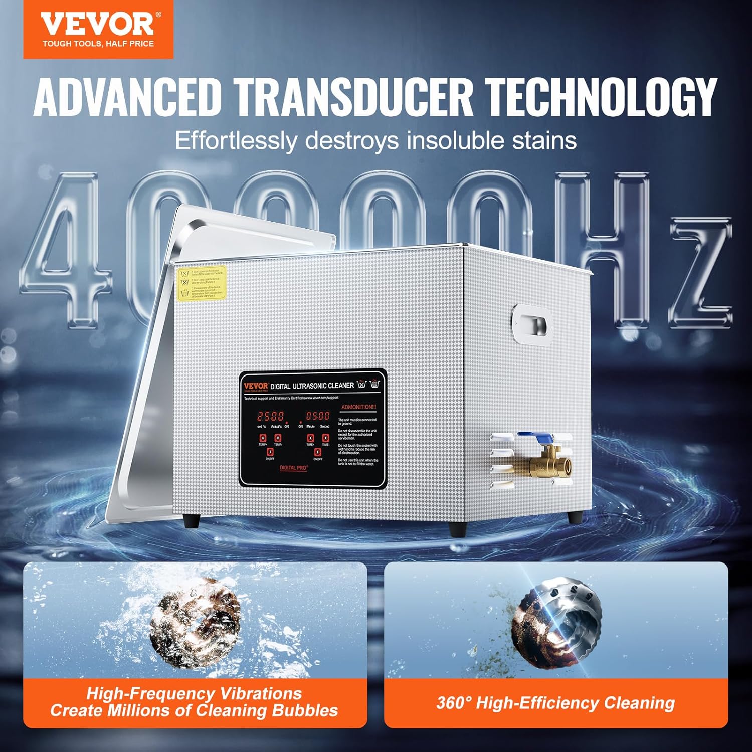 VEVOR Ultrasonic Cleaning, 15L Professional 360W Cleaning Machine with Timer & Heater, 40kHz Digital Ultrasonic Parts Cleaner with Basket for Watch Glasses Jewelry Retainer Industrial Parts Tools