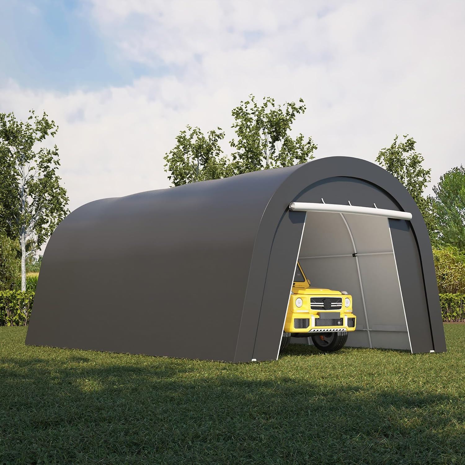 FansaFurn Heavy Duty Carport 13 X20FT, Portable Garage with 2 Roll Up Doors Vents and Metal Round Roof, Outdoor Storage shed Car Port Canopy Tent for Garden Tools, Vehicle Truck Boat, Party
