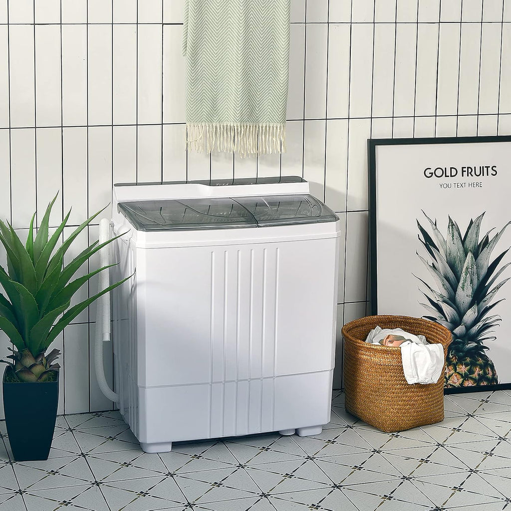Giantex Portable Washing Machine, 21lbs Capacity, 14.4lbs Washer and 6.6Llbs Spinner, Compact for Apartment RV, White & Gray, GT-GE-10390US-GR-FP