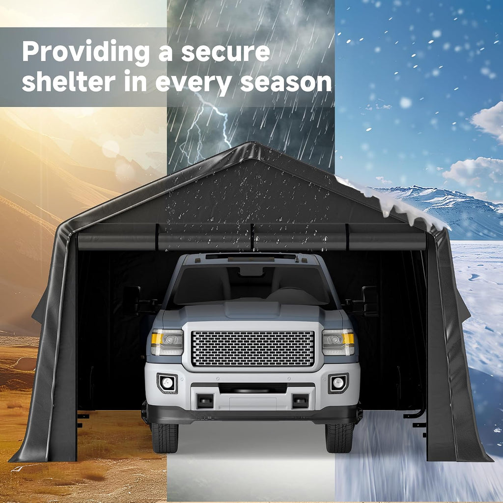 13 x 20 FT Heavy Duty Carport, Galvanized Steel Frame with 240 g Waterproof Cover, Roller Shutters for Ventilation, for Pickup Trucks, Boat