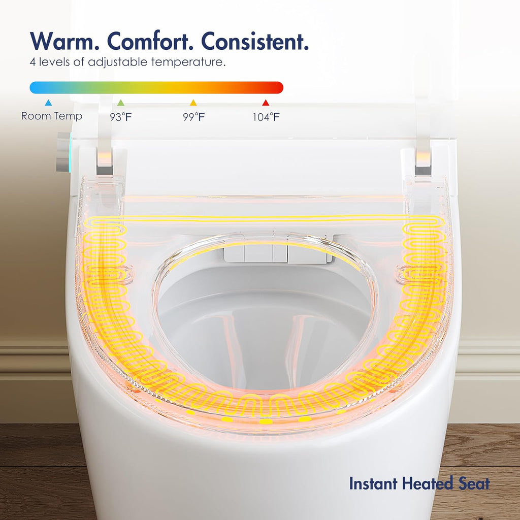 Smart Toilet with Auto Flush and Heated Seat, No Bidet, Foot Sensor Flush, Pre-Wetting, Soft Close Lid, Night Light, Tankless One-Piece Design